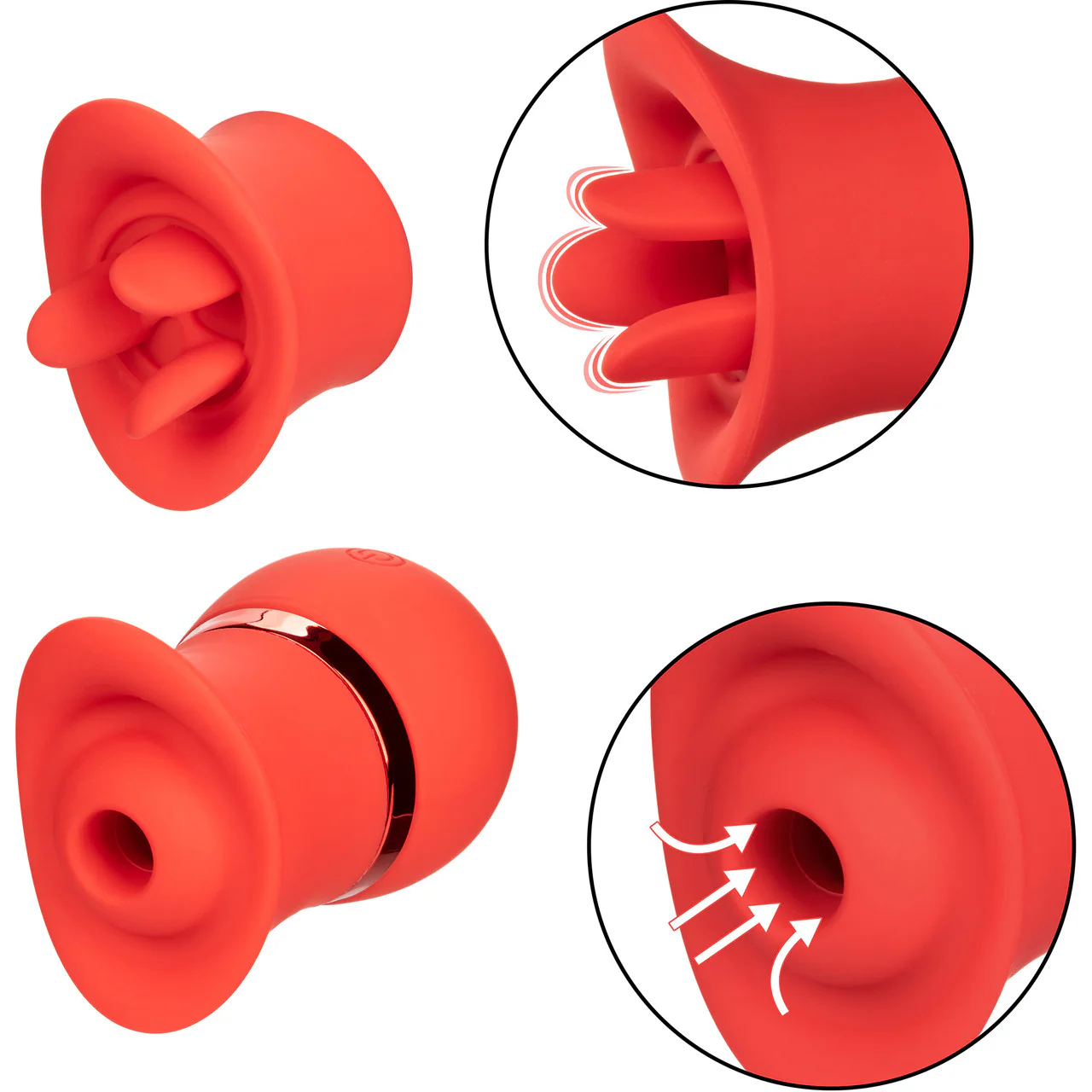 French Kiss Suck & Play Rechargeable Waterproof Silicone Interchangeable Set By CalExotics - Red - Image 11