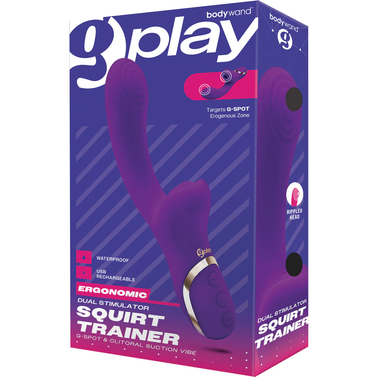 G-Play Squirt Trainer Silicone Dual Stimulation G-Spot Vibrator With Suction By Bodywand - Purple - Image 3