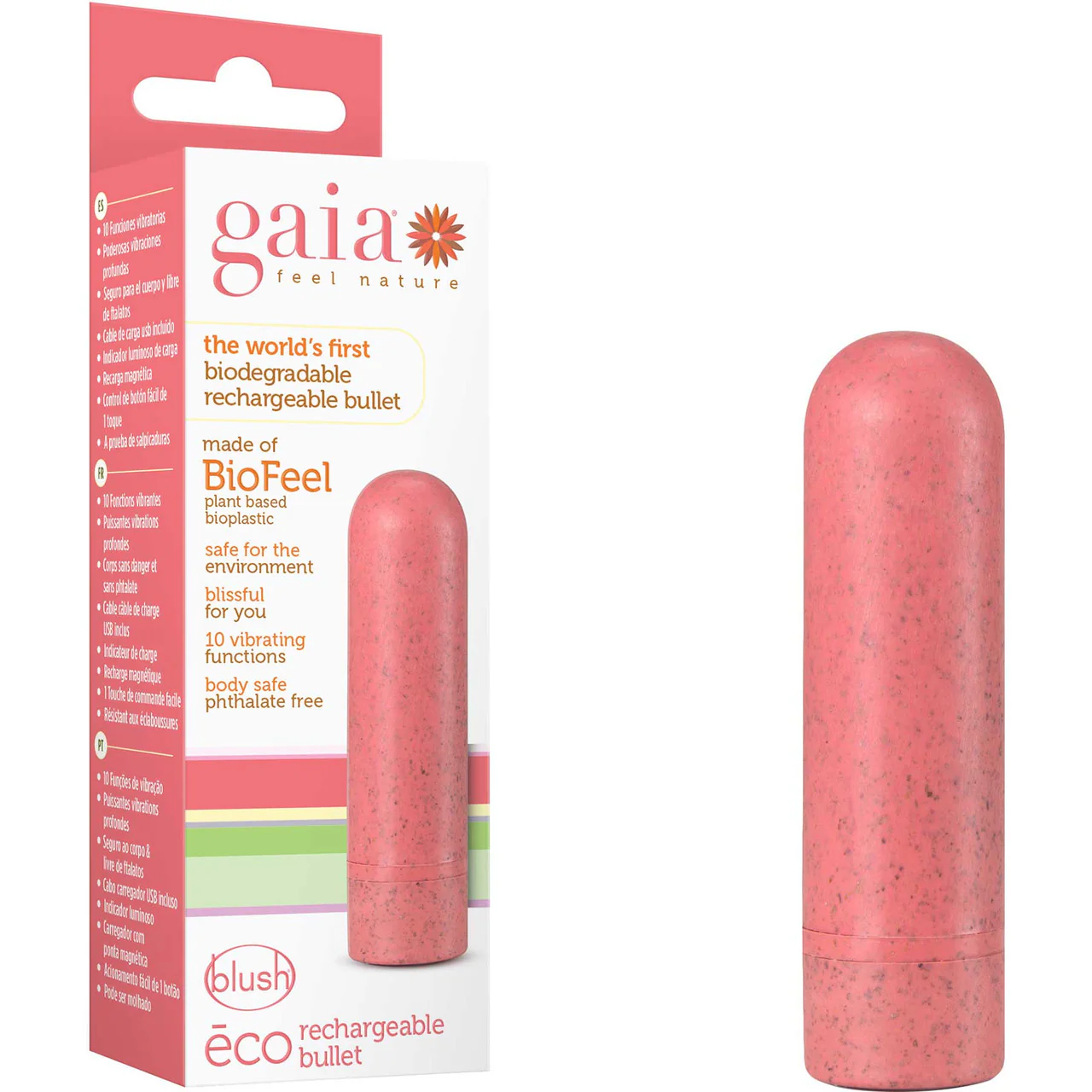 Gaia Eco Biodegradable & Recyclable Rechargeable Bullet Vibrator By Blush - Coral - Image 5