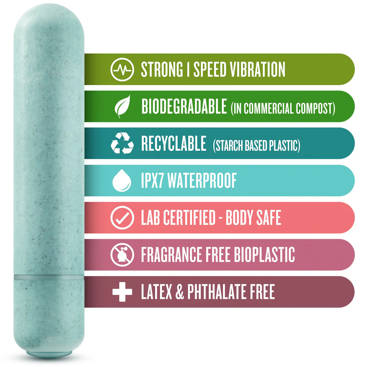 Gaia Eco Bullet Biodegradable & Recyclable Mini Vibrator By Blush Novelties - Aqua - Image 4