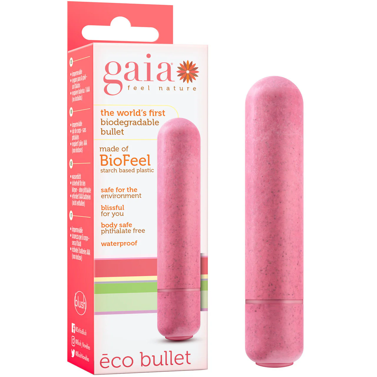 Gaia Eco Bullet Biodegradable & Recyclable Mini Vibrator By Blush Novelties - Coral - Image 7