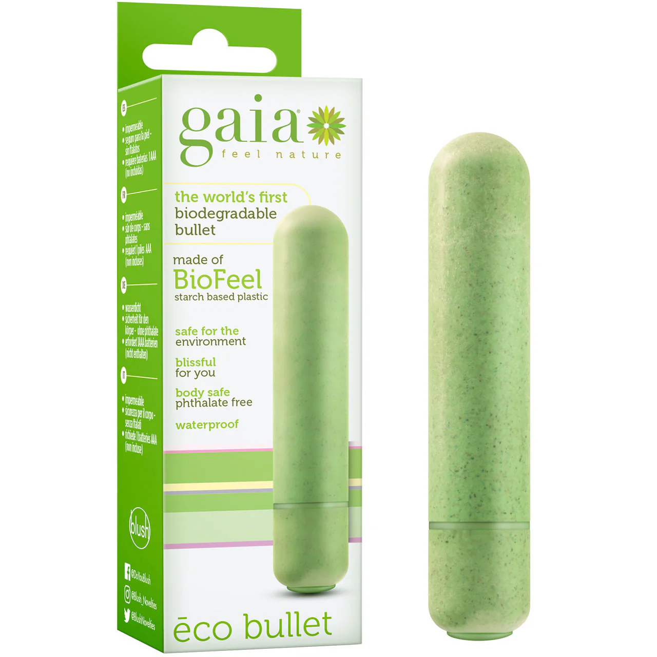 Gaia Eco Bullet Biodegradable & Recyclable Mini Vibrator By Blush Novelties - Green - Image 6