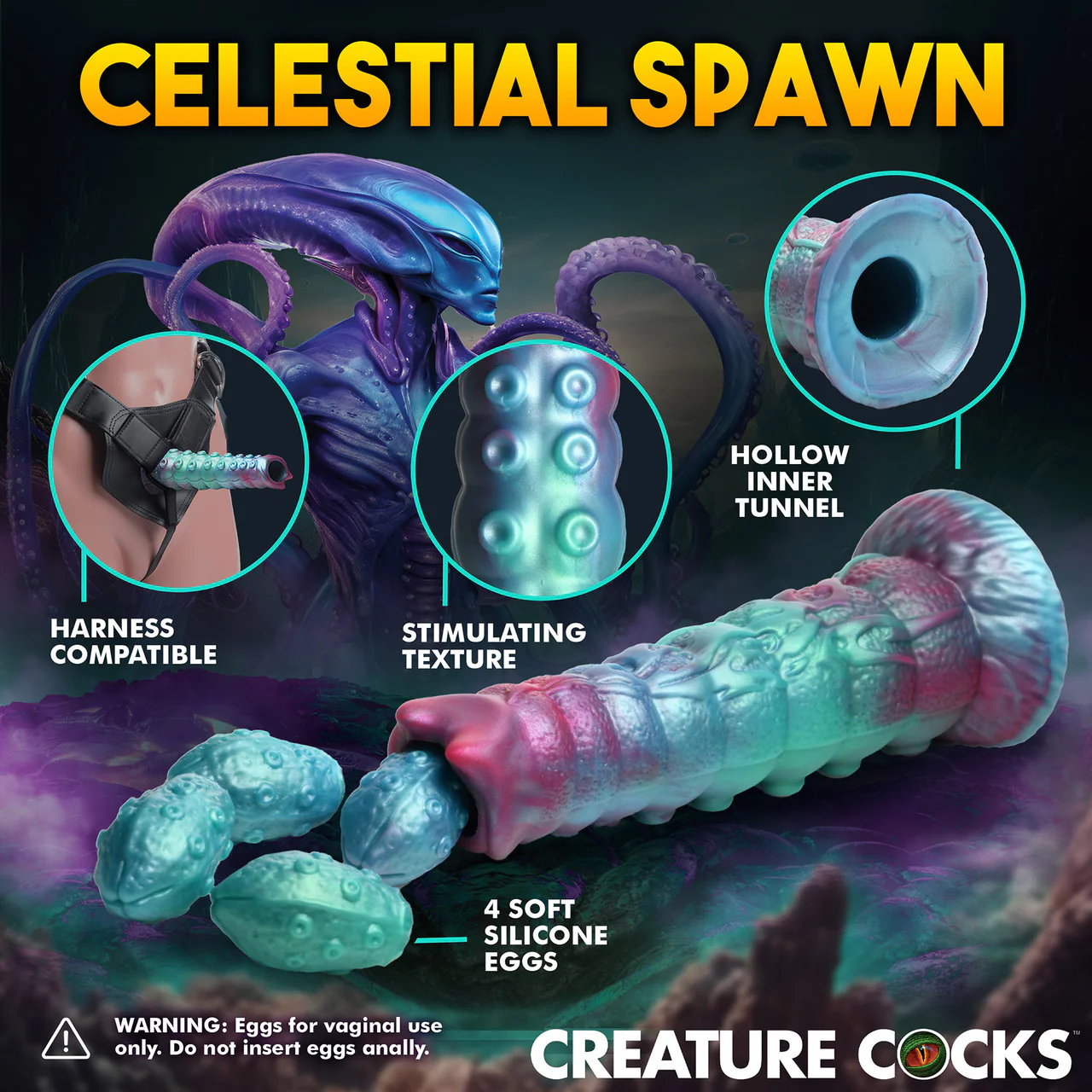 Galactic Breeder 8.75" Silicone Ovipositor Dildo With Eggs By Creature Cocks - Image 13