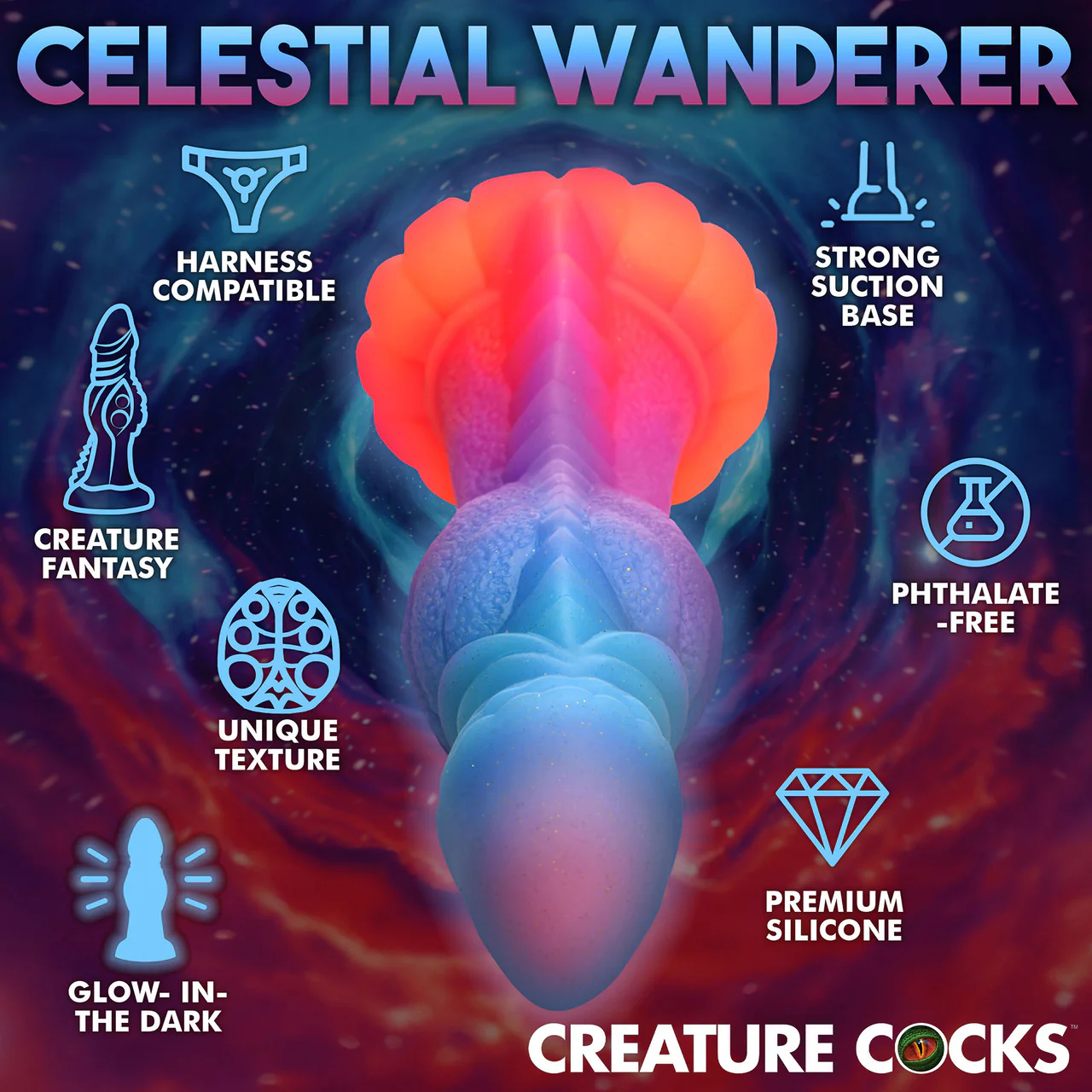 Galactic Cock Alien Creature 8.5" Silicone Glow In The Dark Suction Cup Dildo By Creature Cocks - Image 13