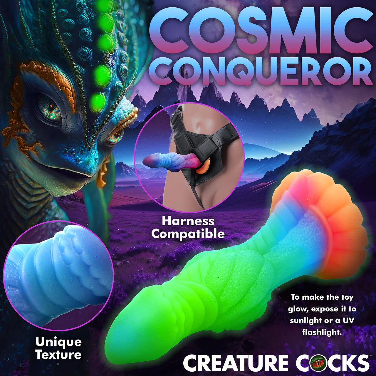 Galactic Cock Alien Creature 8.5" Silicone Glow In The Dark Suction Cup Dildo By Creature Cocks - Image 17
