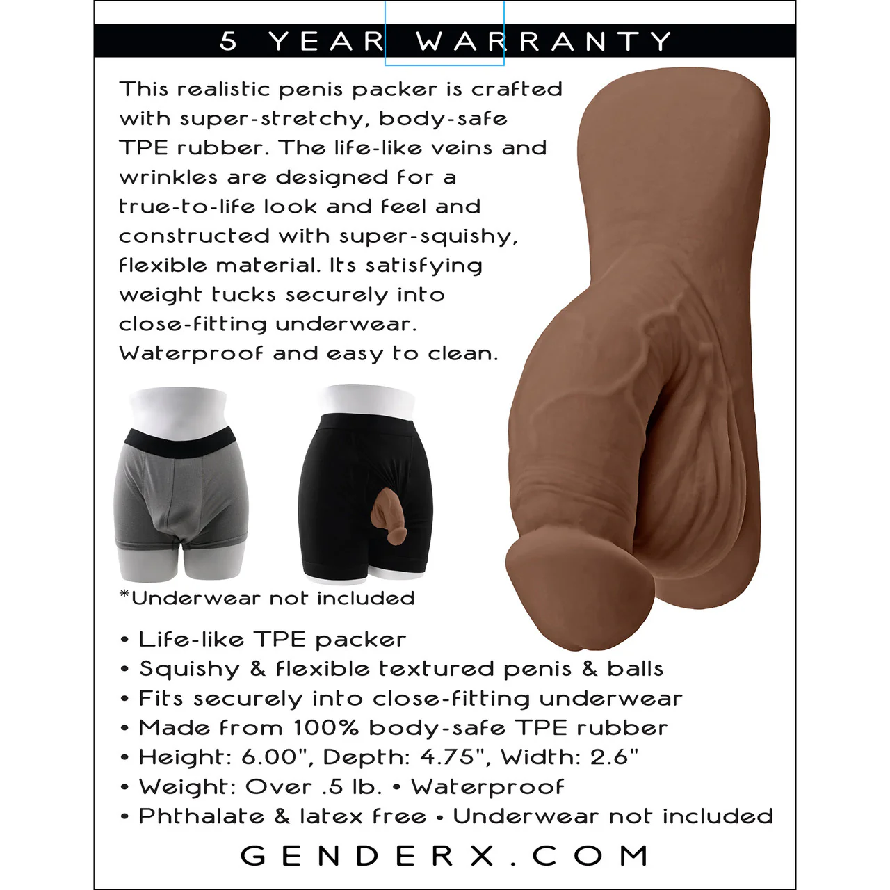 Gender X 4" Squishy Penis Packer - Chocolate - Image 8