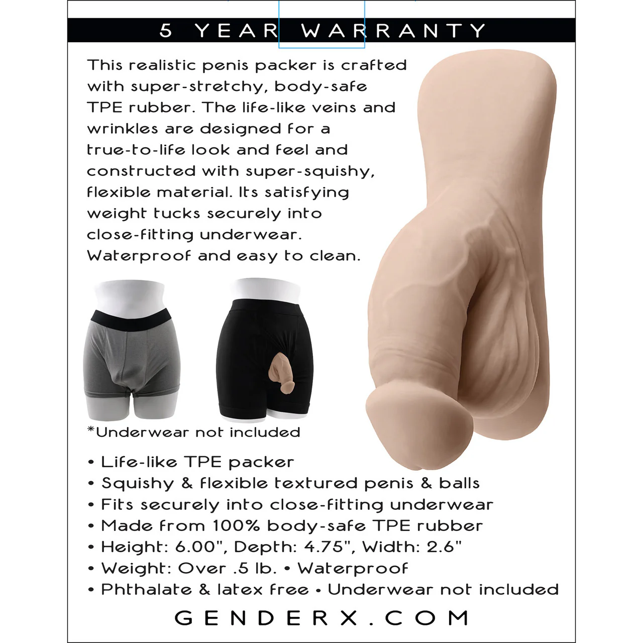 Gender X 4" Squishy Penis Packer - Vanilla - Image 8