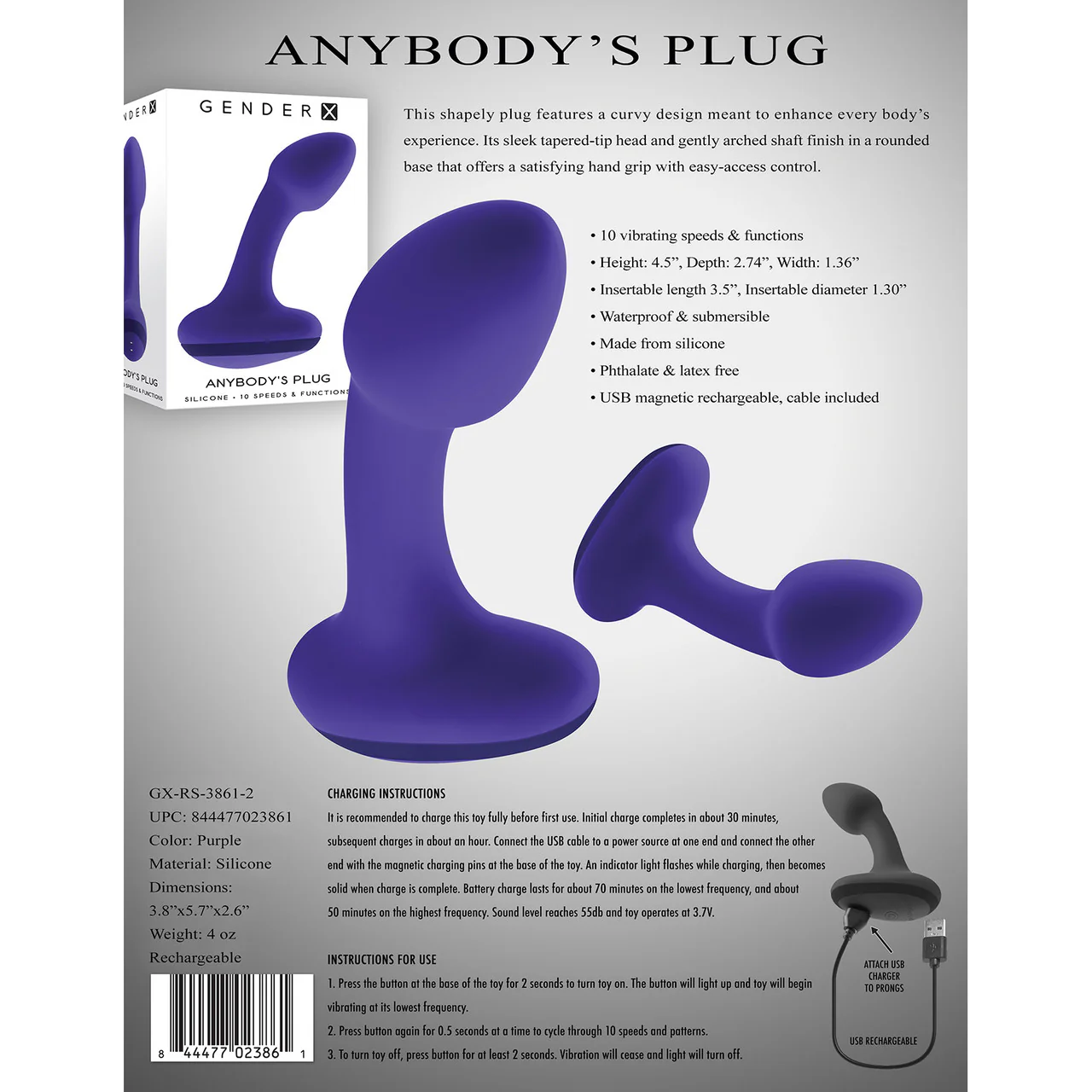 Gender X Anybody's Plug Rechargeable Waterproof Silicone Vibrating Butt Plug - Image 8