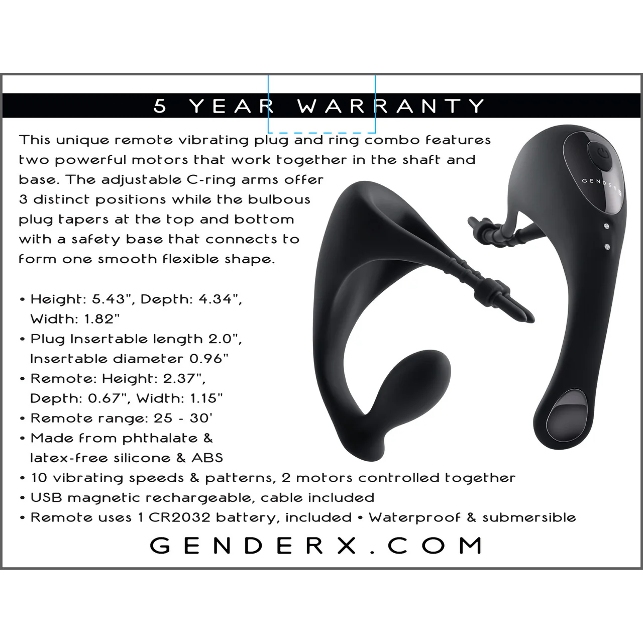 Gender X Back It Up Rechargeable Waterproof Silicone Vibrating Cock Ring & Anal Plug With Remote - Image 12