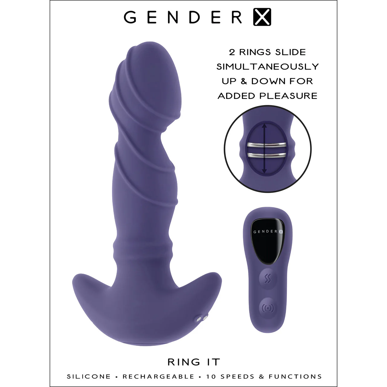 Gender X Ring It Rechargeable Waterproof Silicone Vibrating Anal Plug With Sliding Rings & Remote - Image 9