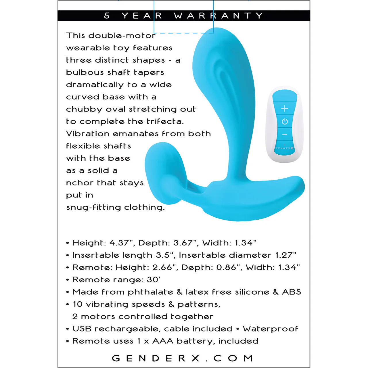 Gender X Wear Me Out Rechargeable Waterproof Silicone Wearable Vibrator With Remote - Blue - Image 10