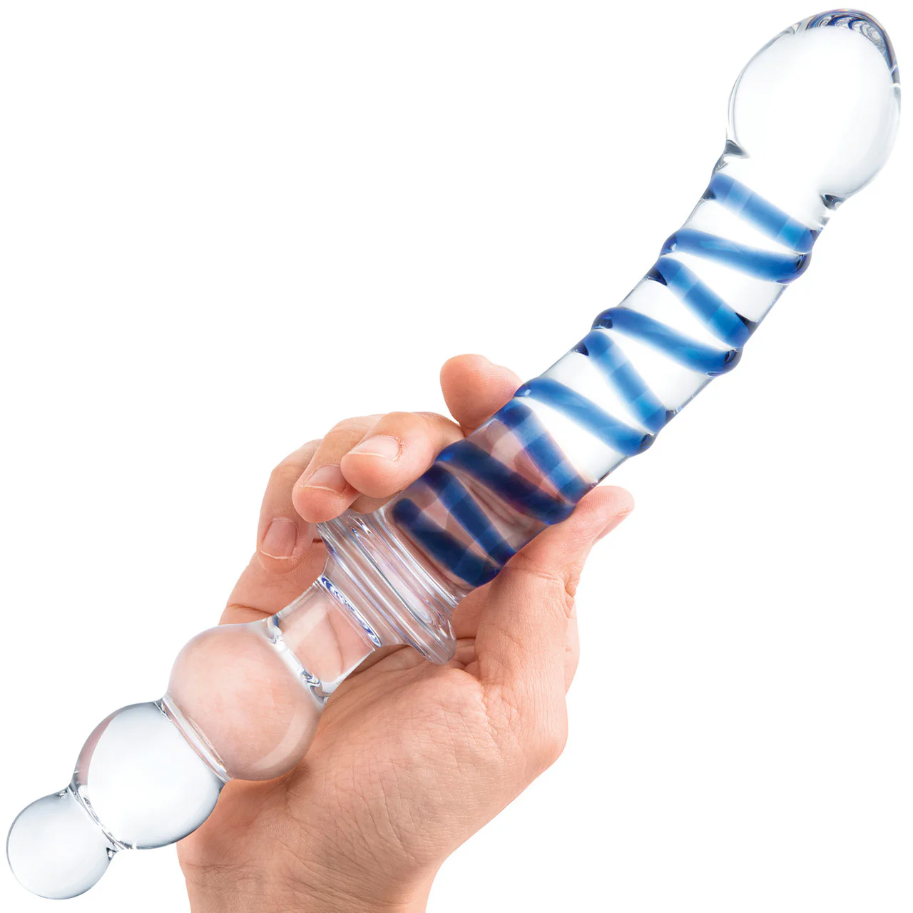 Gläs 10" Twister Dual-Ended Glass Dildo - Clear & Blue - Image 3