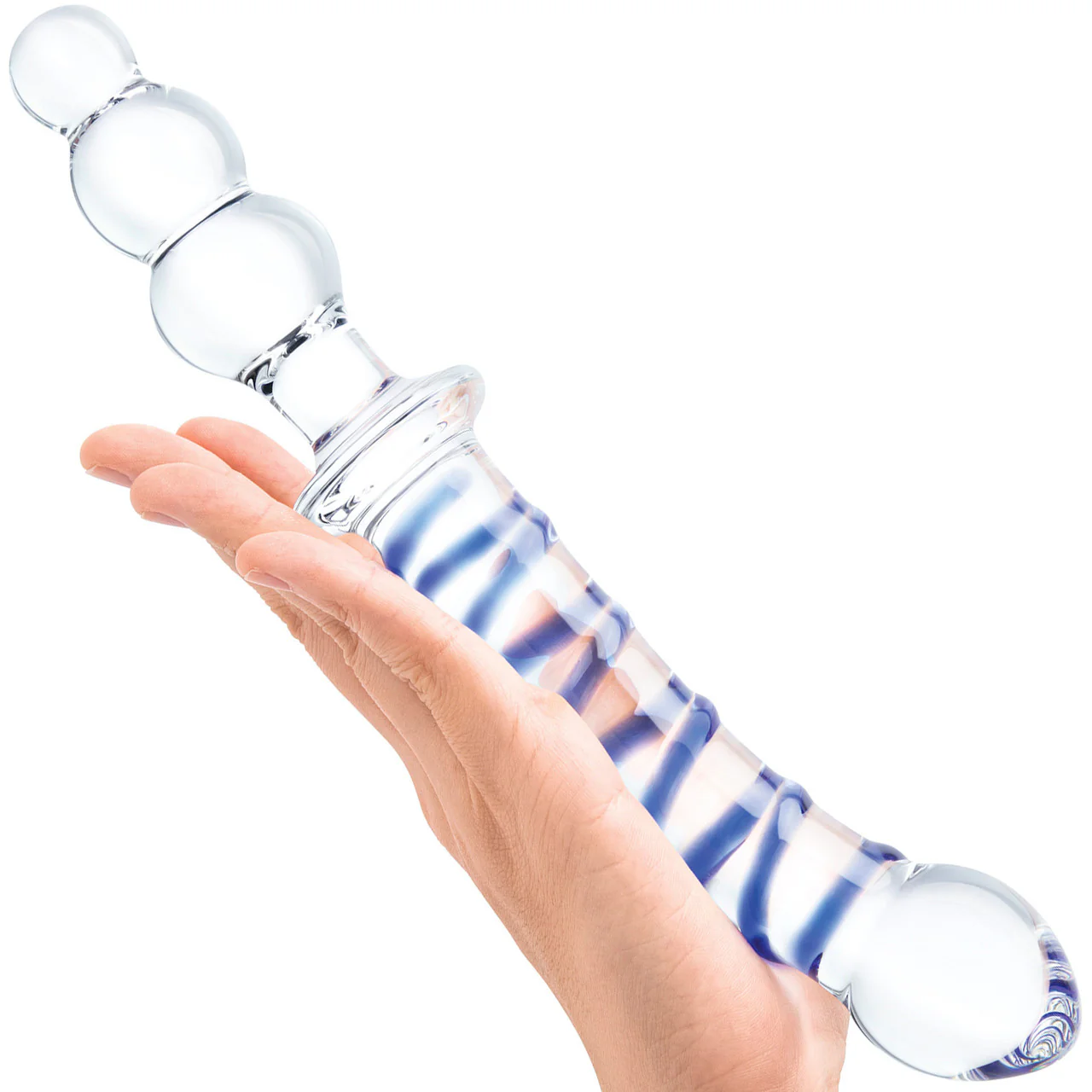 Gläs 10" Twister Dual-Ended Glass Dildo - Clear & Blue - Image 5
