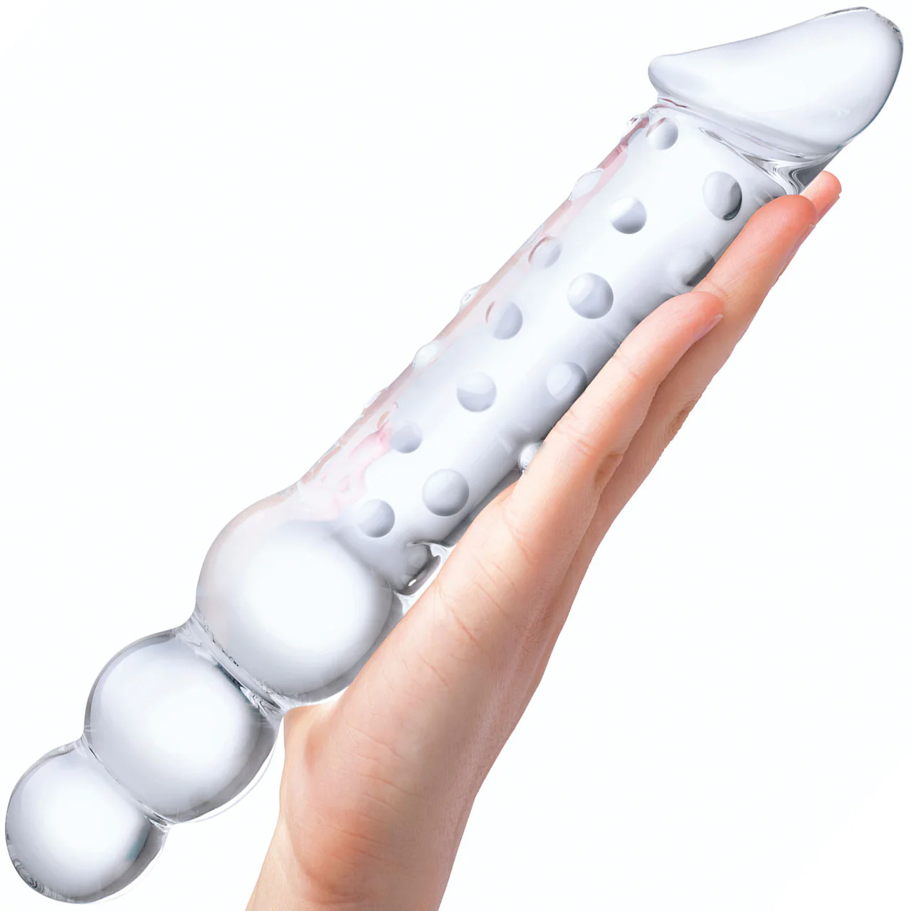 Gläs 11.5" Double Ended Glass Dildo With Anal Beads - Clear - Image 3