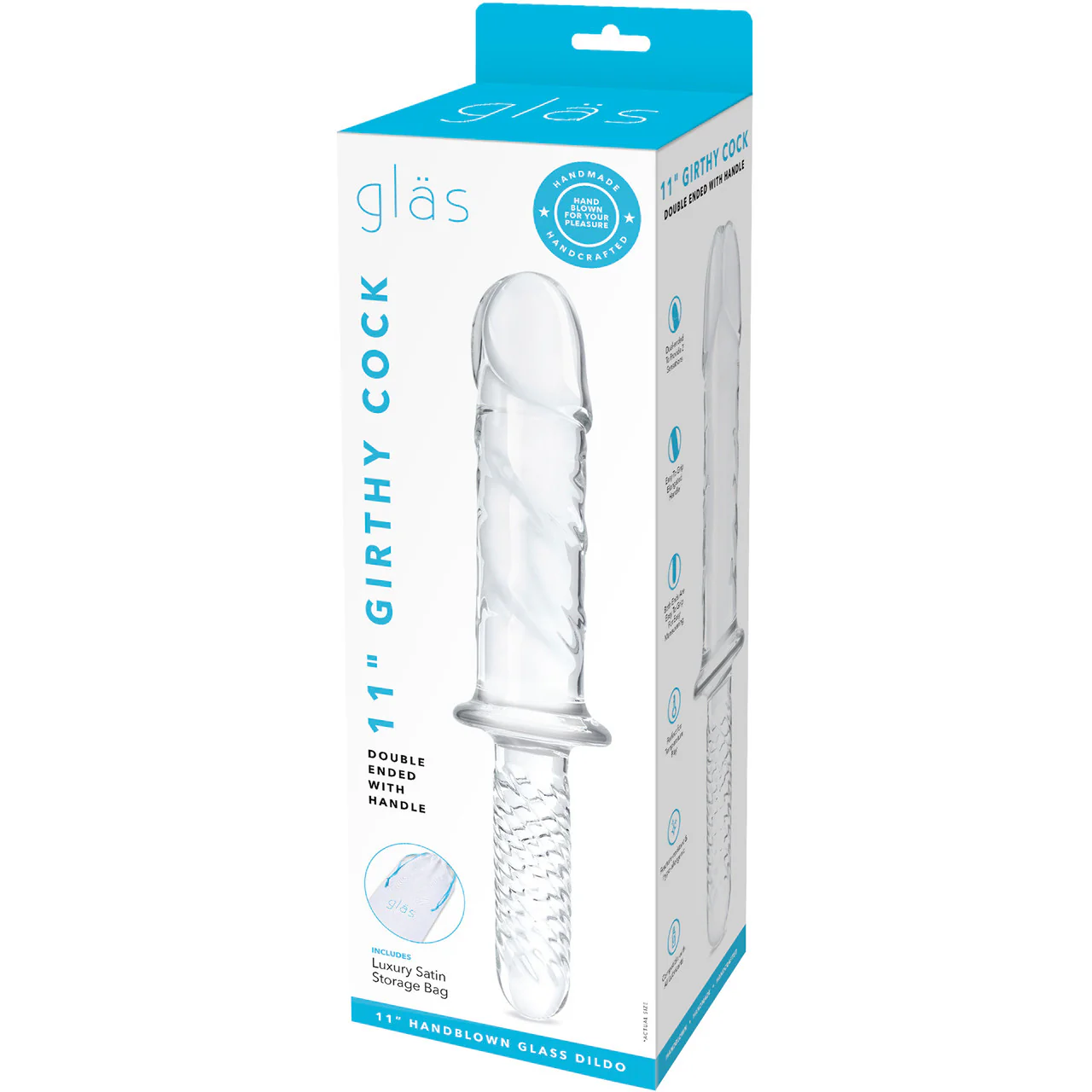 Gläs 11" Girthy Cock Double Ended Glass Dildo With Handle - Clear - Image 6