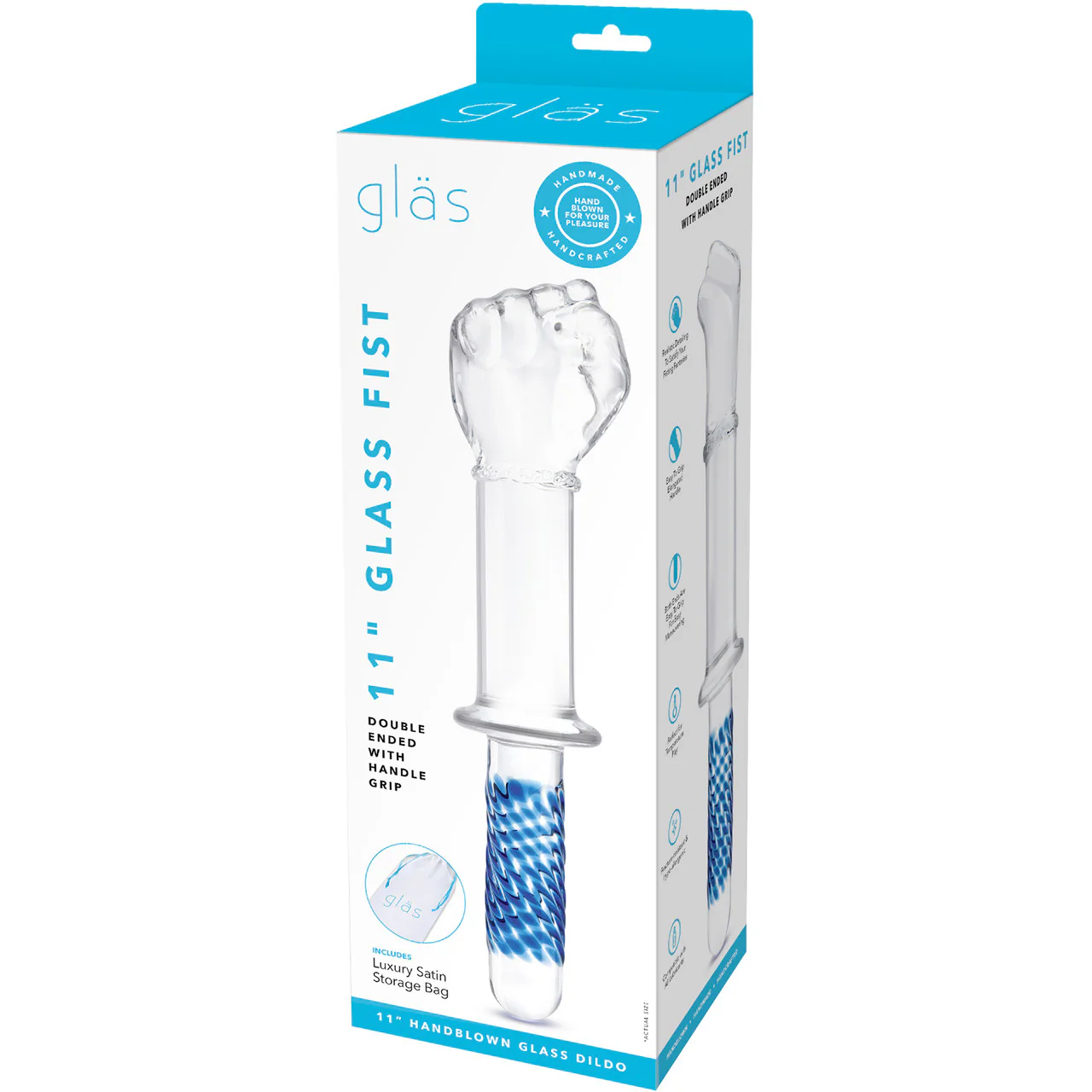 Gläs 11" Glass Fist Double Ended Dildo With Handle - Clear & Blue - Image 6