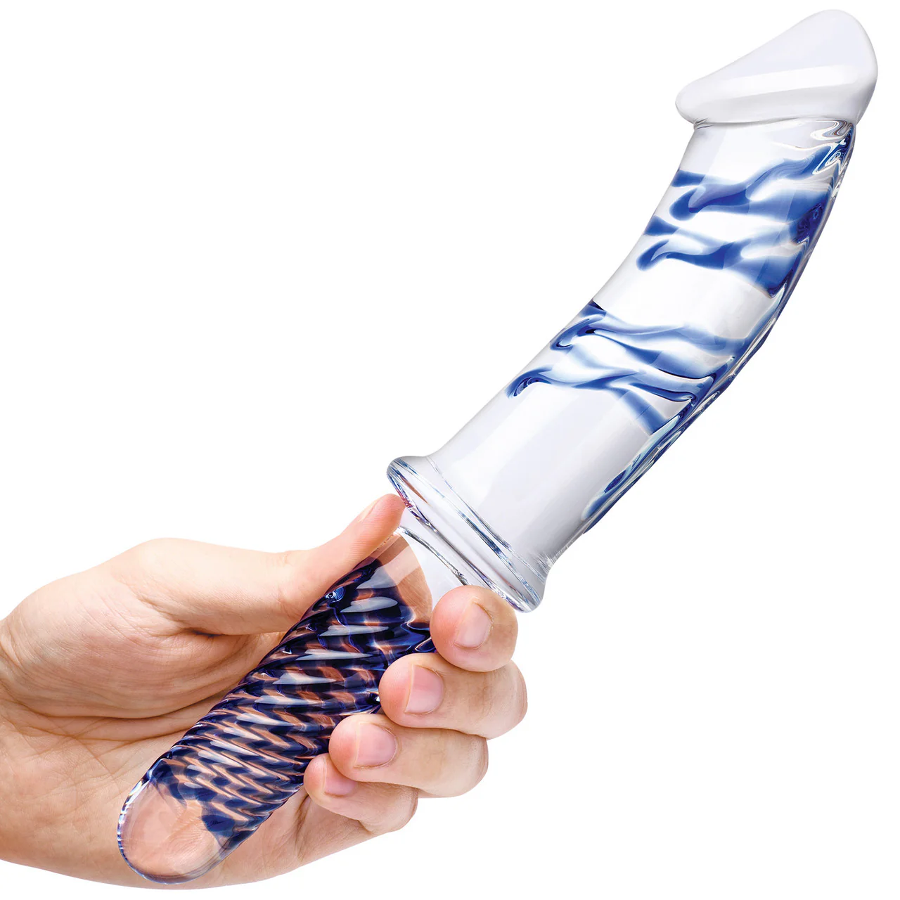Gläs 11" Realistic Double Ended Glass Dildo - Clear & Blue - Image 3