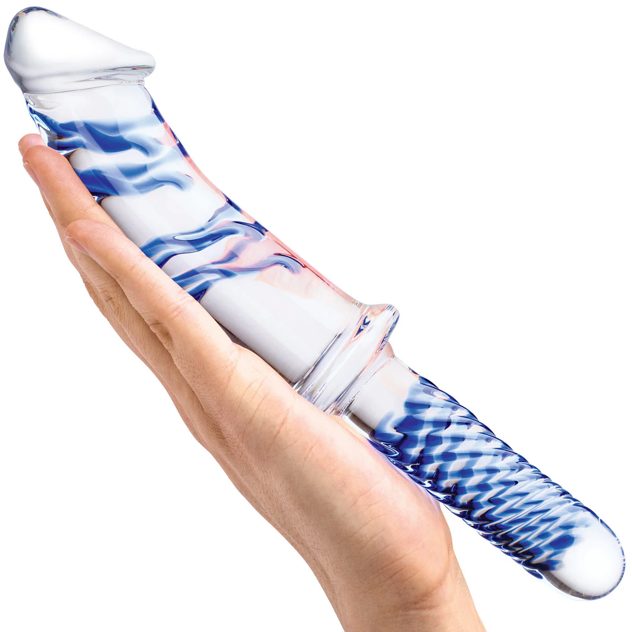 Gläs 11" Realistic Double Ended Glass Dildo - Clear & Blue - Image 4
