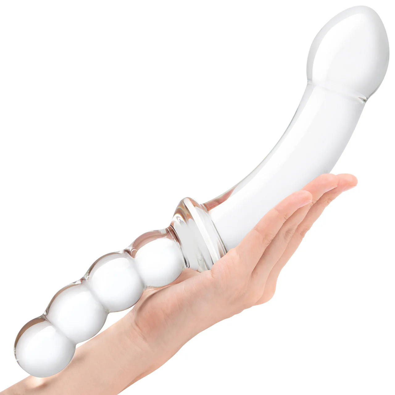 Gläs 12.5" Girthy Double Sided Dong Glass Dildo With Anal Beads - Clear - Image 2