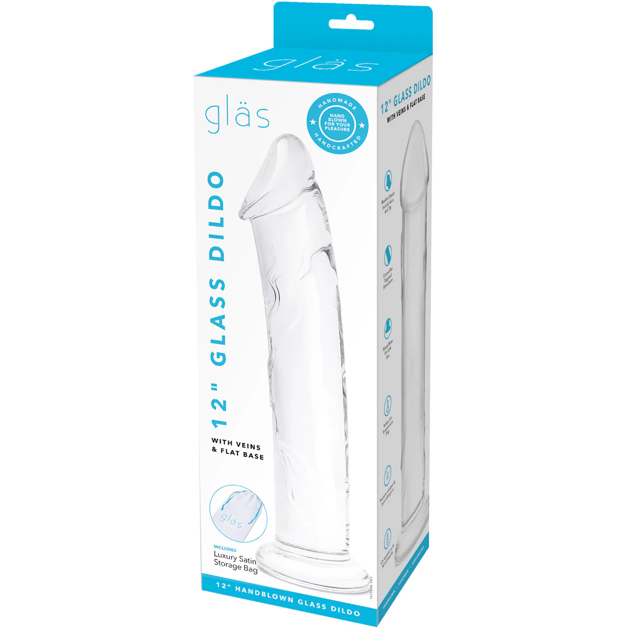 Gläs 12" Glass Dildo With Veins & Flat Base - Clear - Image 6