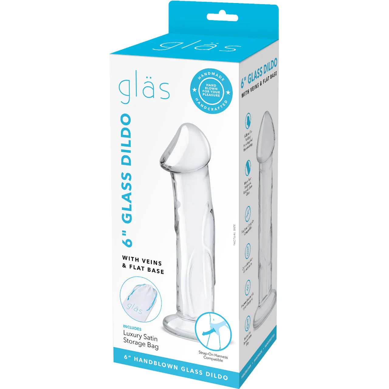 Gläs 6" Glass Dildo With Veins & Flat Base - Clear - Image 6