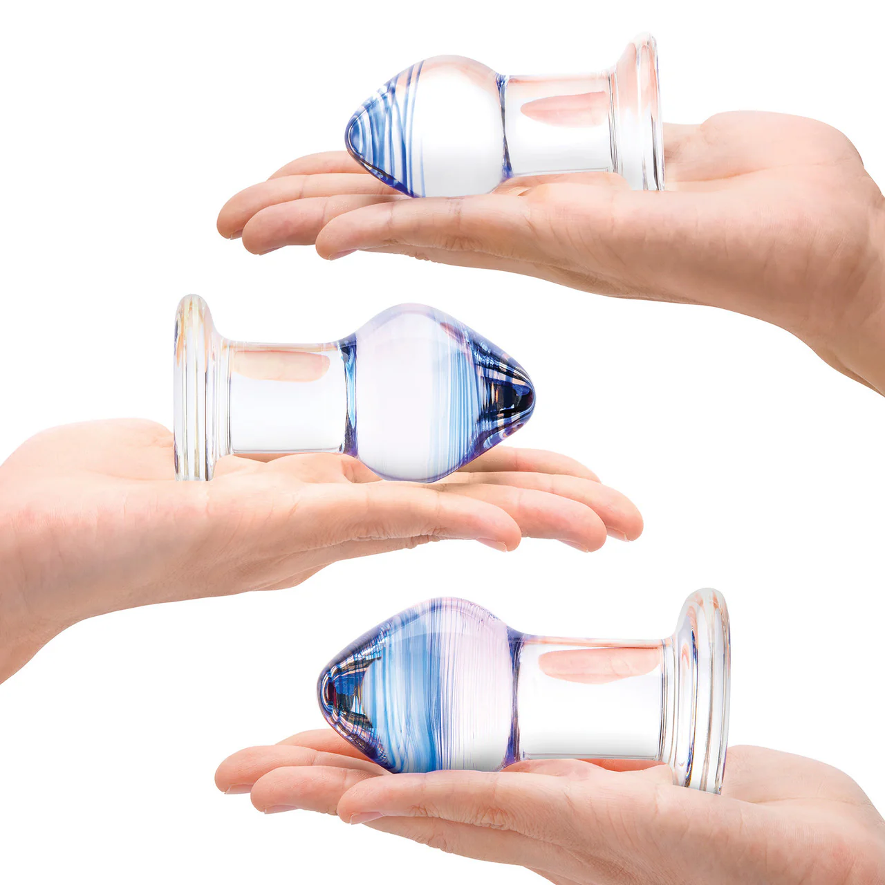 Gläs Amethyst Rain Glass Butt Plug 3 Piece Anal Training Set - Clear & Blue - Image 3