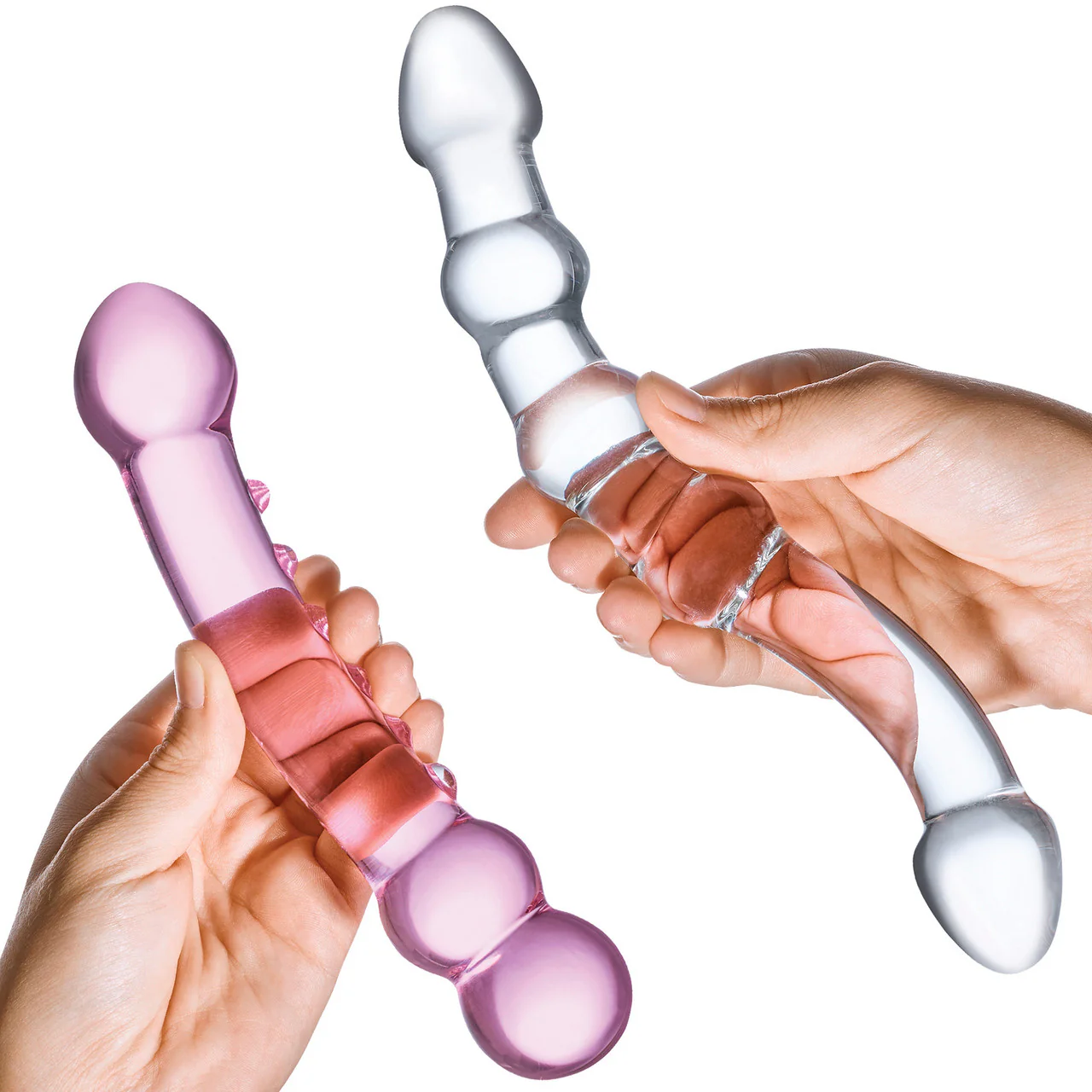 Gläs Double Pleasure Glass Dildo Two Piece Set - Clear & Pink - Image 3