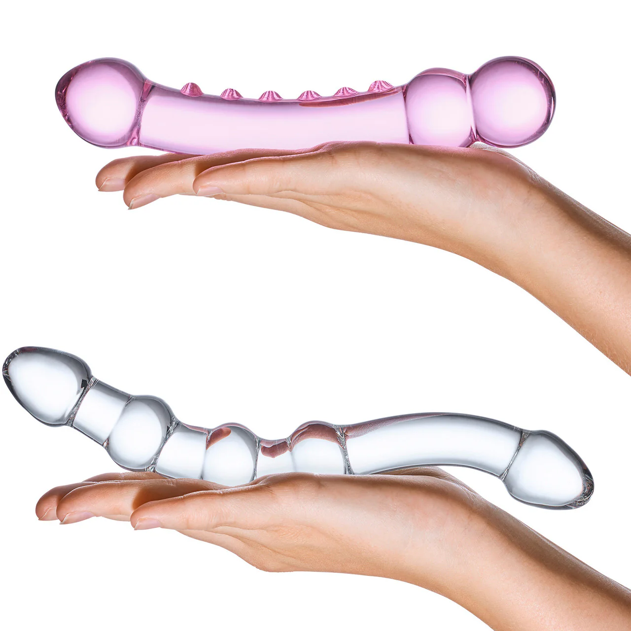 Gläs Double Pleasure Glass Dildo Two Piece Set - Clear & Pink - Image 4