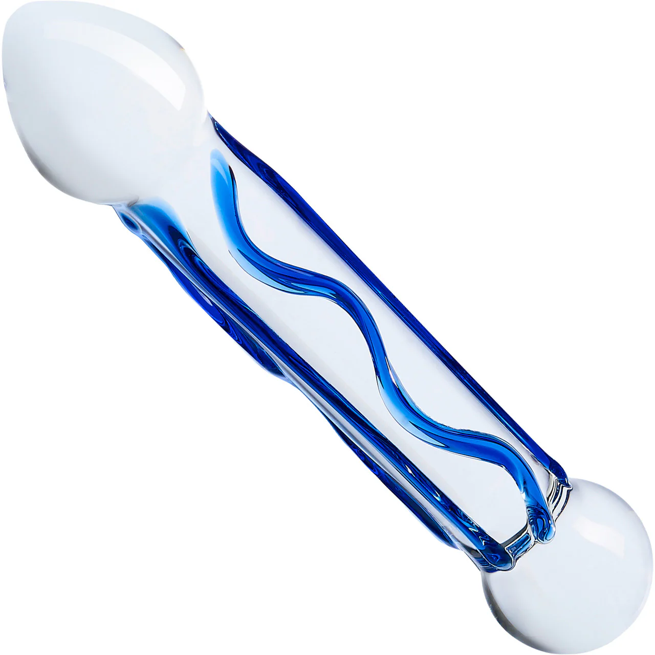 Gläs Full Tip Textured Glass Dildo - Clear & Blue - Image 2