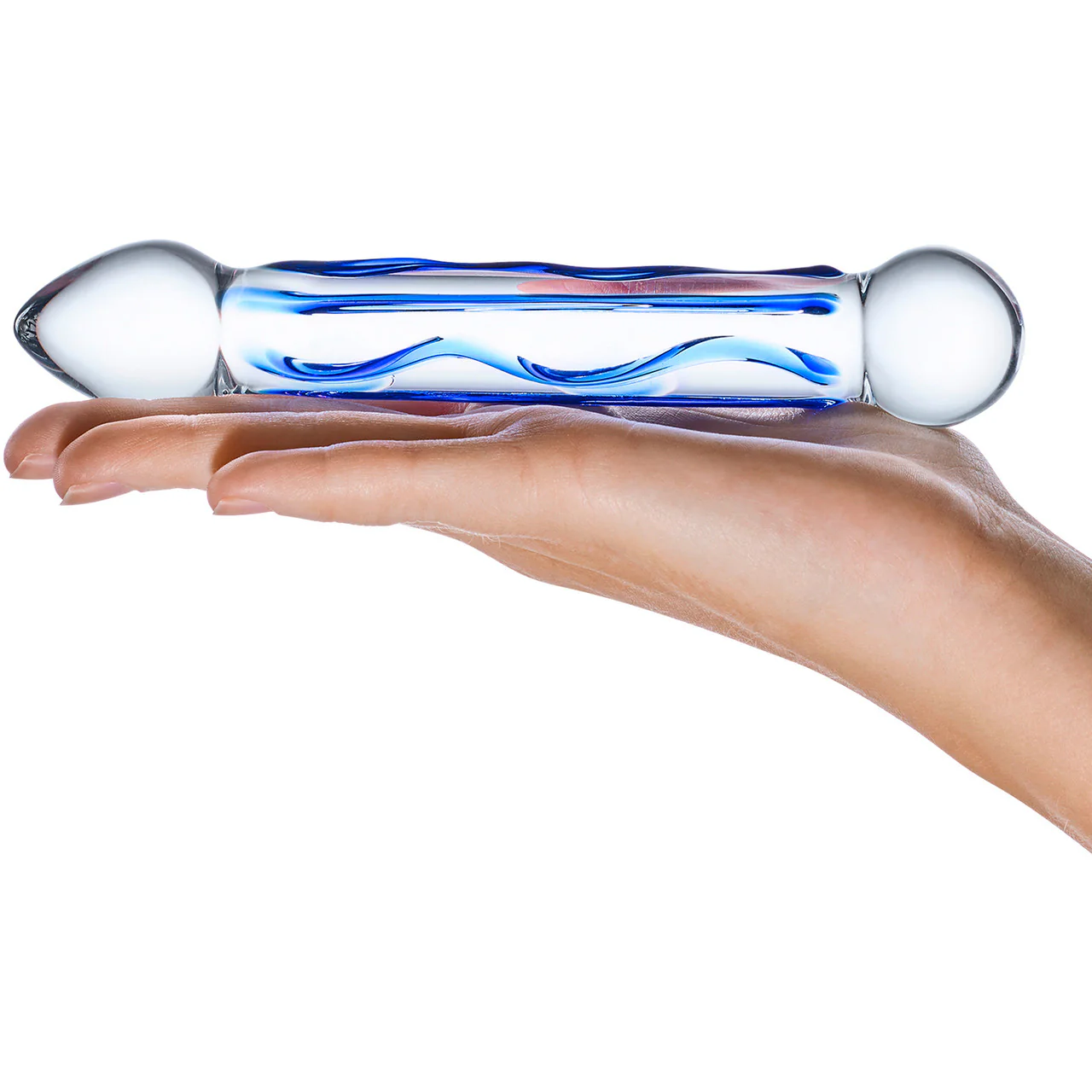 Gläs Full Tip Textured Glass Dildo - Clear & Blue - Image 4