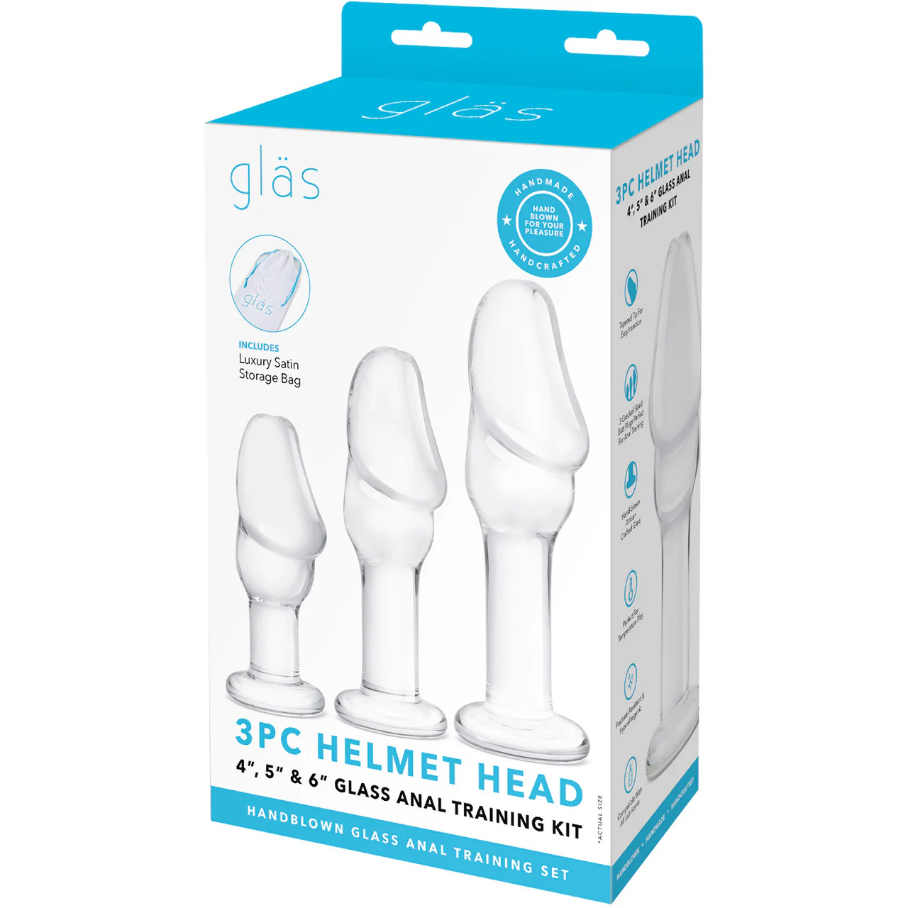 Gläs Helmet Head Glass Butt Plug 3 Piece Anal Training Kit - Clear - Image 6