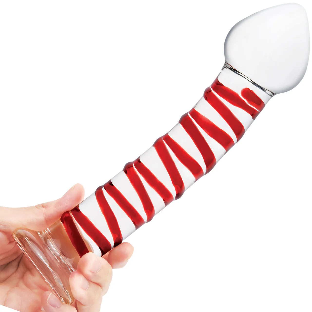 Gläs Mr. Swirly 8" Ribbed Glass Dildo - Clear & Red - Image 3