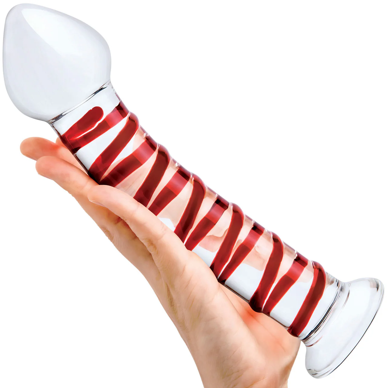 Gläs Mr. Swirly 8" Ribbed Glass Dildo - Clear & Red - Image 4
