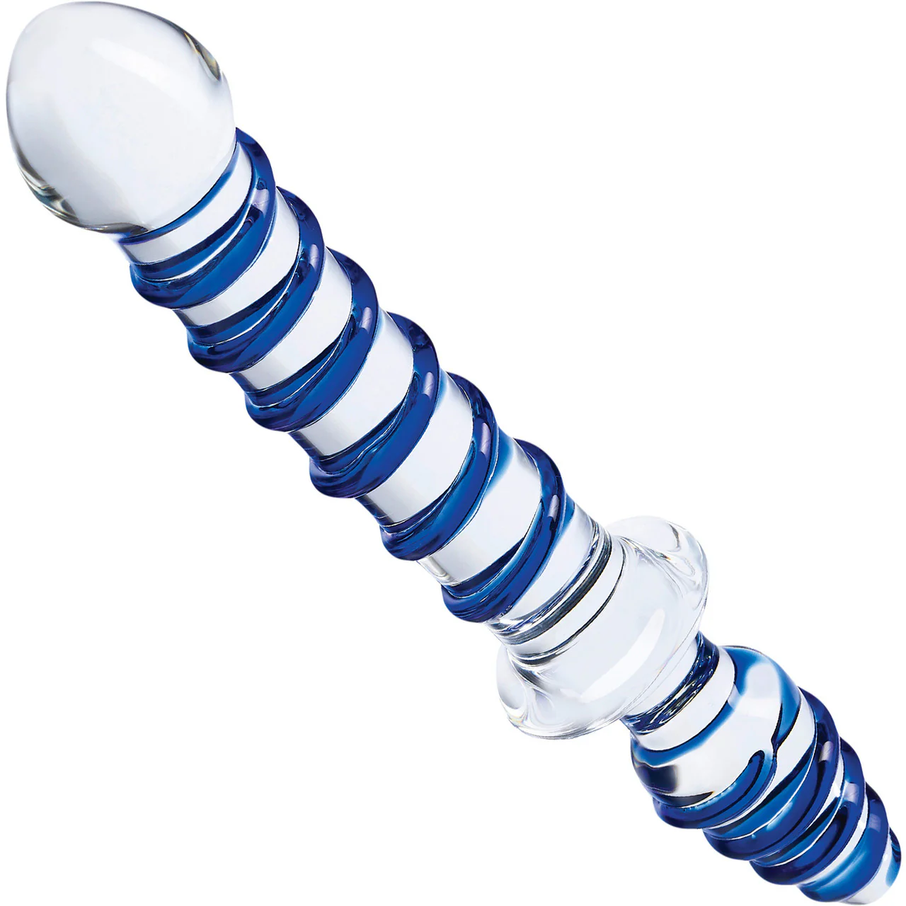 Gläs Mr. Swirly Double Ended Glass Dildo & Butt Plug - Clear & Blue - Image 4