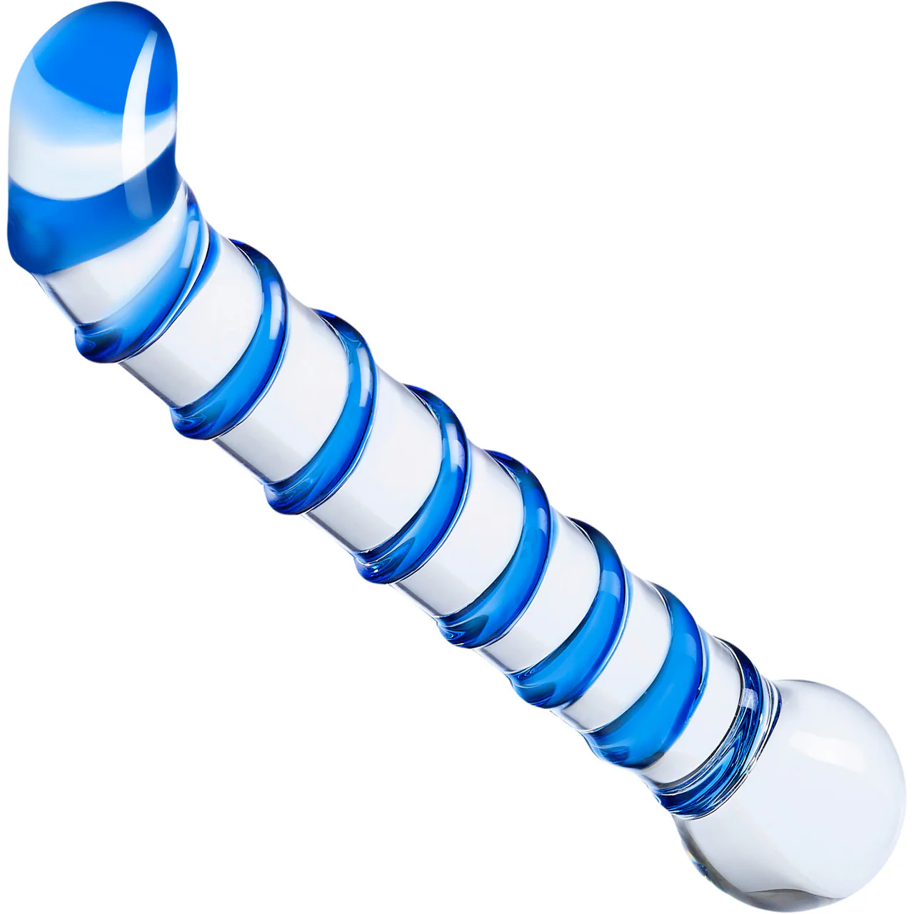 Gläs Mr. Swirly G-Spot Glass Dildo - Clear & Blue - Image 2