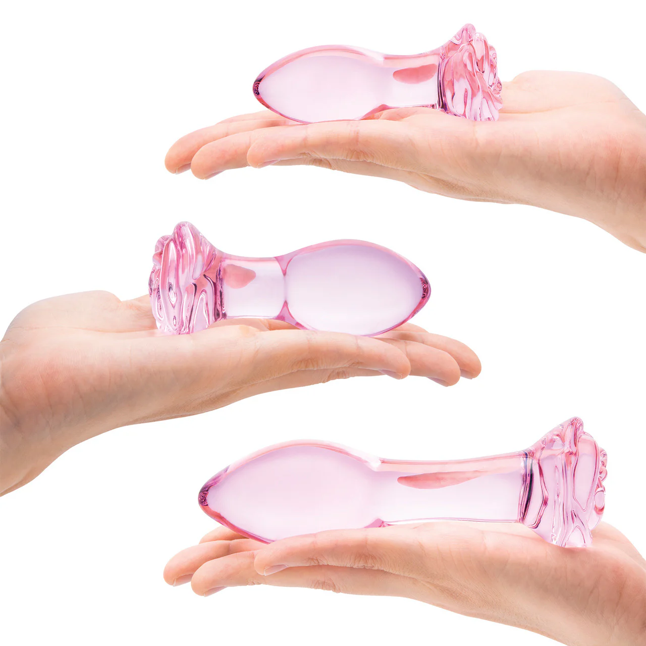 Gläs Rosebud Glass Butt Plug 3 Piece Anal Training Set - Pink - Image 4
