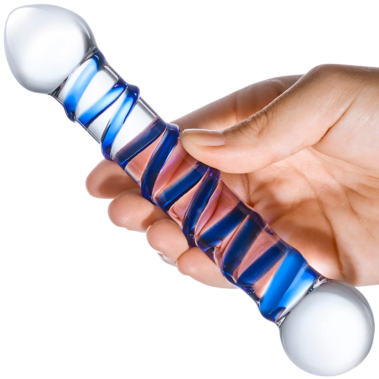Gläs Spiral Glass Dildo - Clear & Blue - Image 3