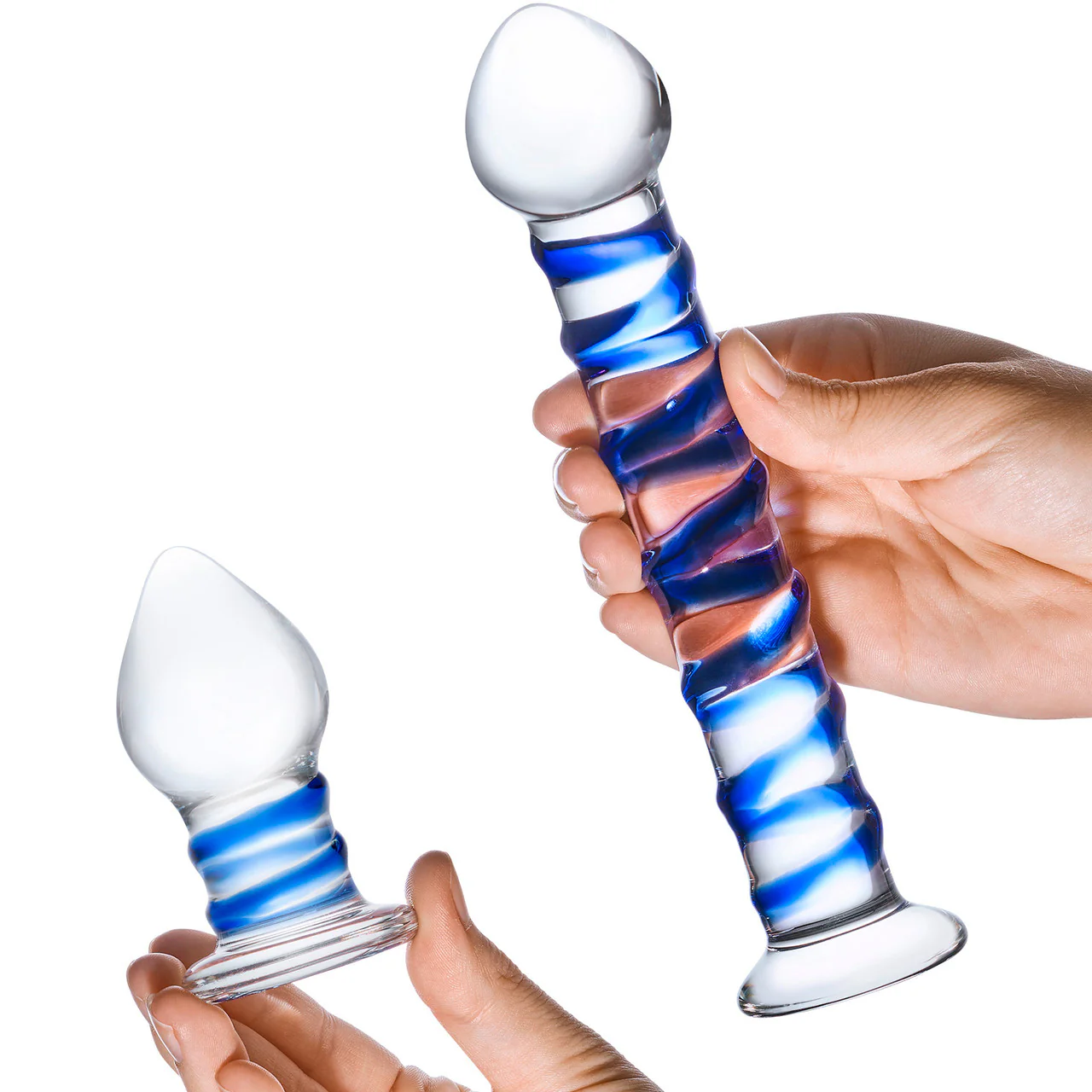 Gläs Swirly Dildo & Butt Plug Set - Clear & Blue - Image 3