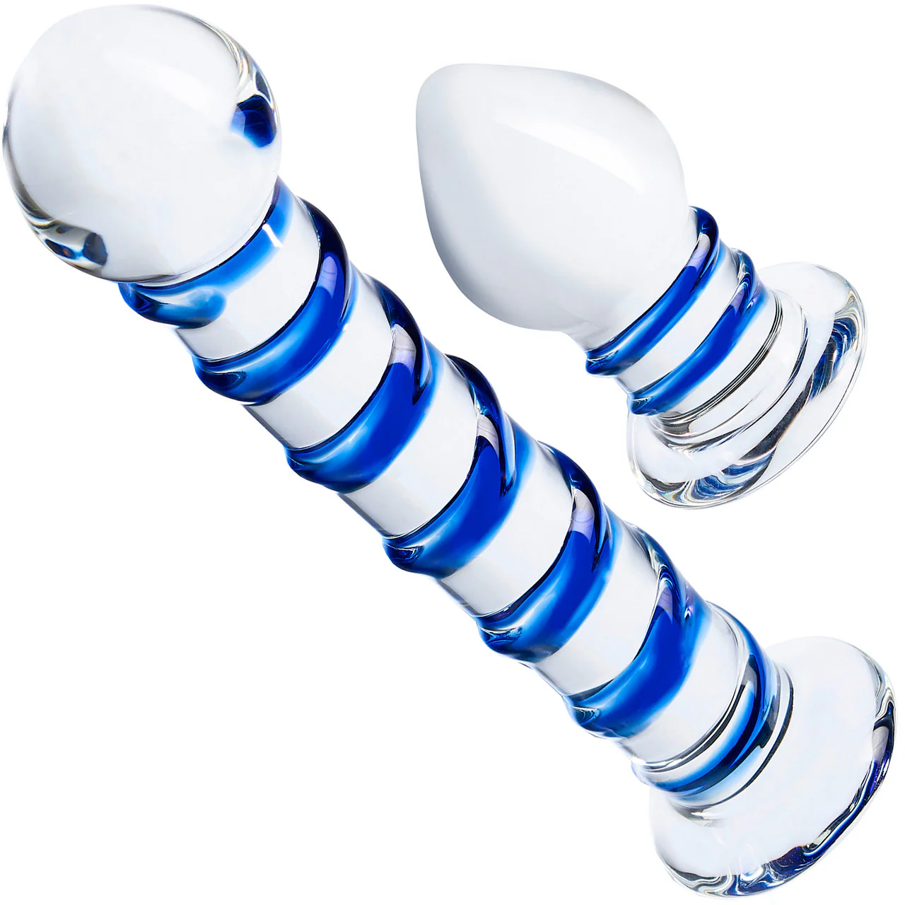 Gläs Swirly Dildo & Butt Plug Set - Clear & Blue - Image 5