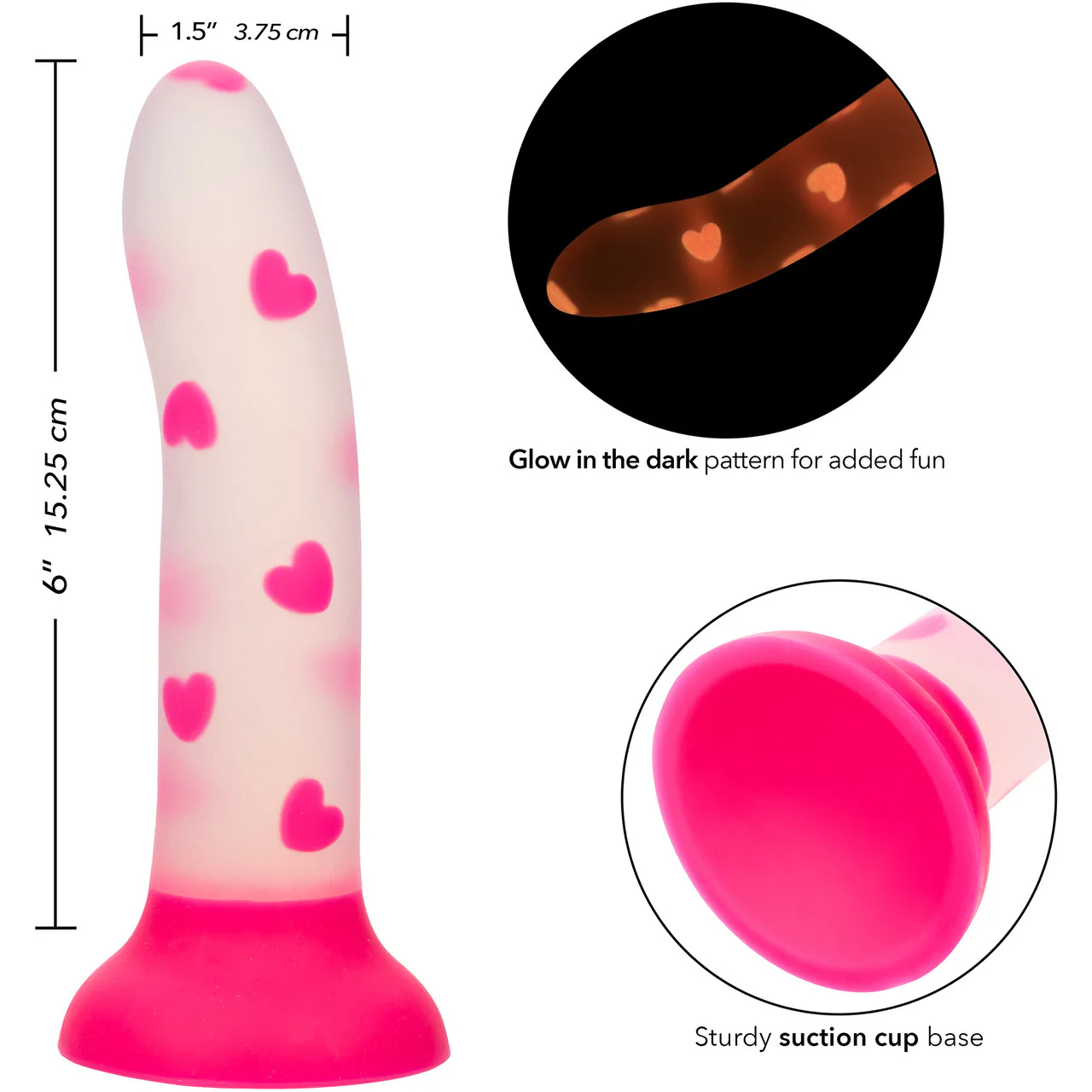 Glow Stick Heart 6" Glow In The Dark Silicone Suction Cup Dildo By CalExotics - Image 5