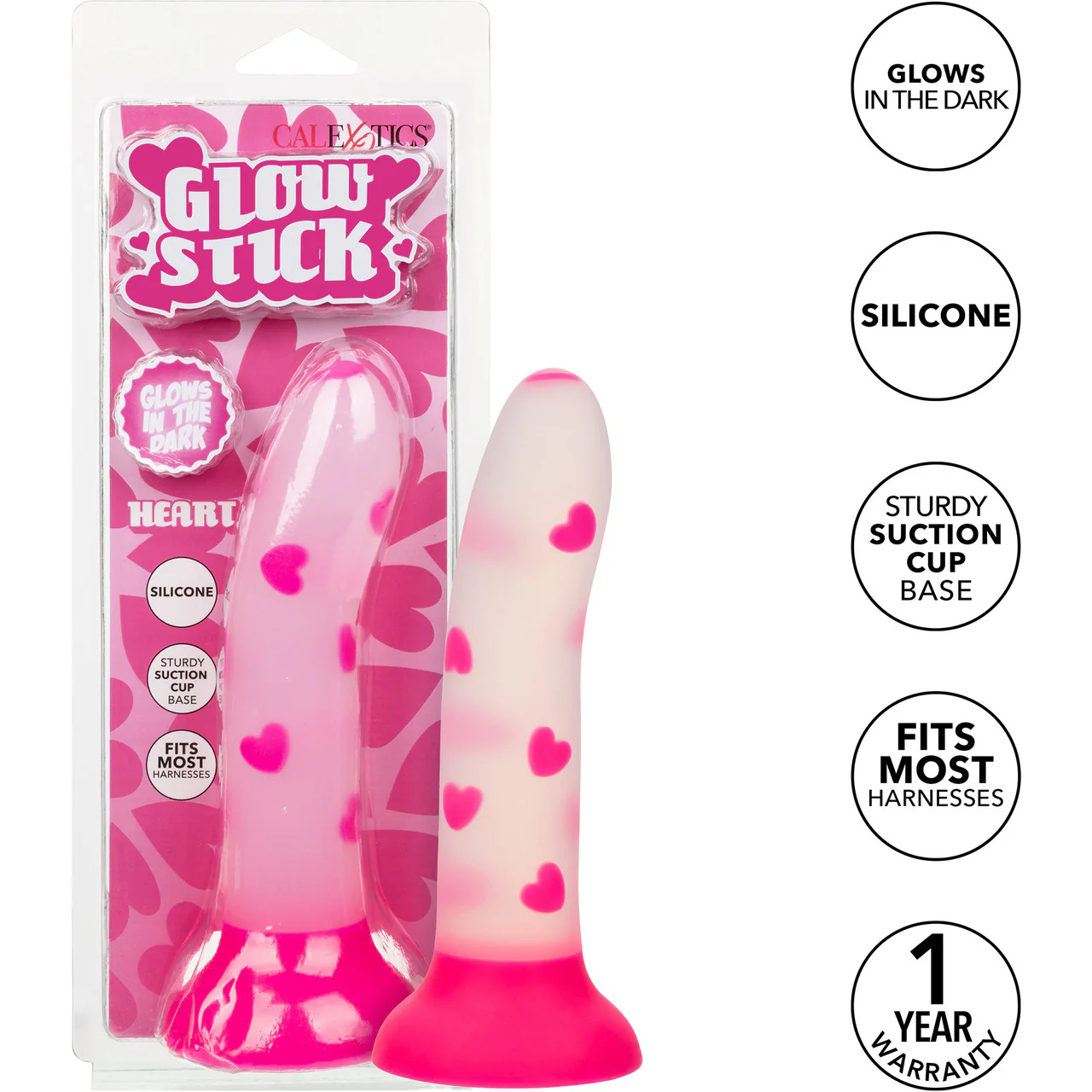Glow Stick Heart 6" Glow In The Dark Silicone Suction Cup Dildo By CalExotics - Image 7