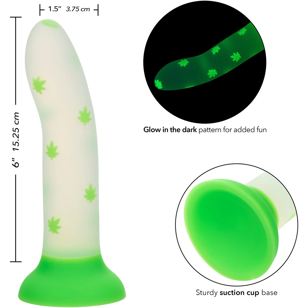 Glow Stick Leaf 6" Glow In The Dark Silicone Suction Cup Dildo By CalExotics - Image 4
