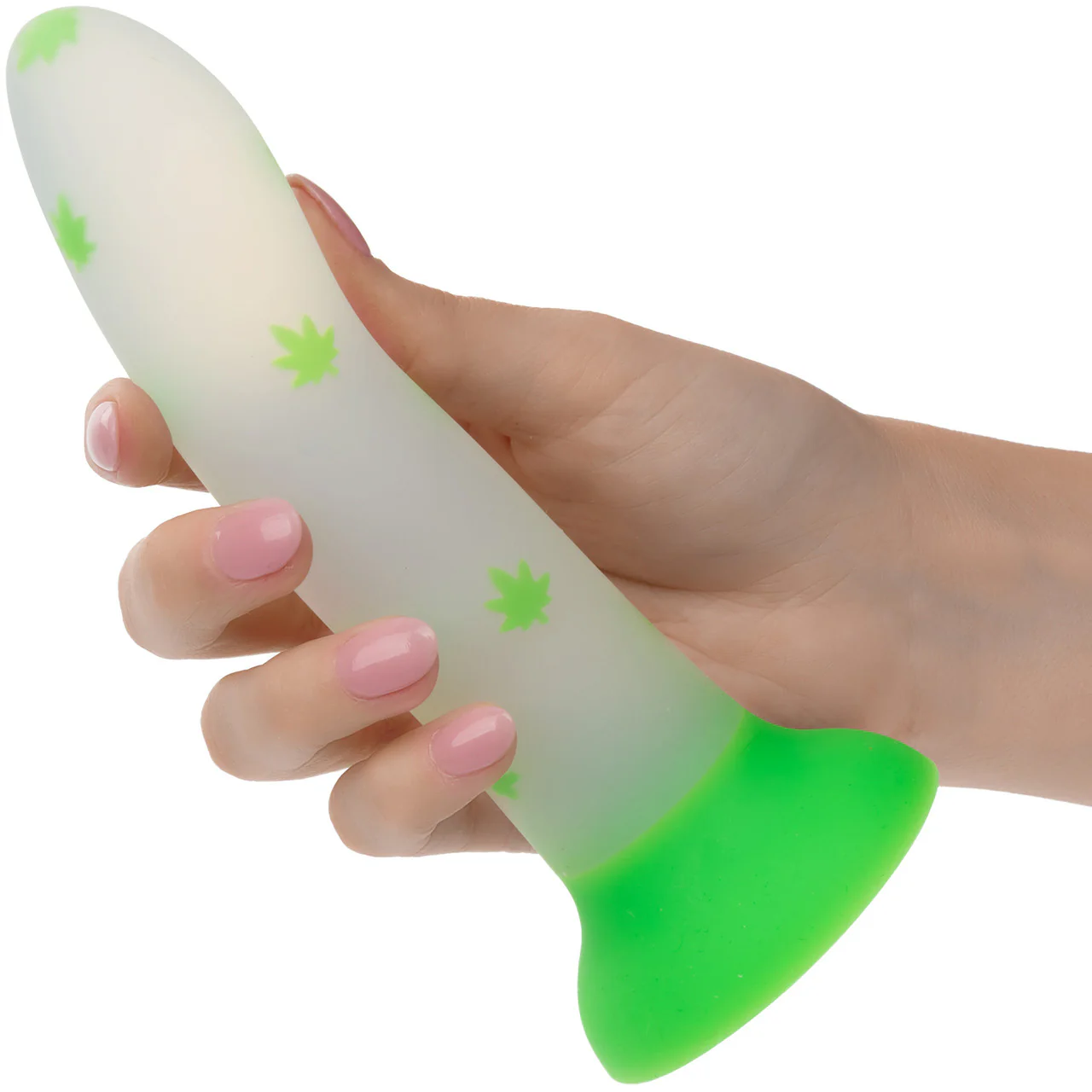 Glow Stick Leaf 6" Glow In The Dark Silicone Suction Cup Dildo By CalExotics - Image 5