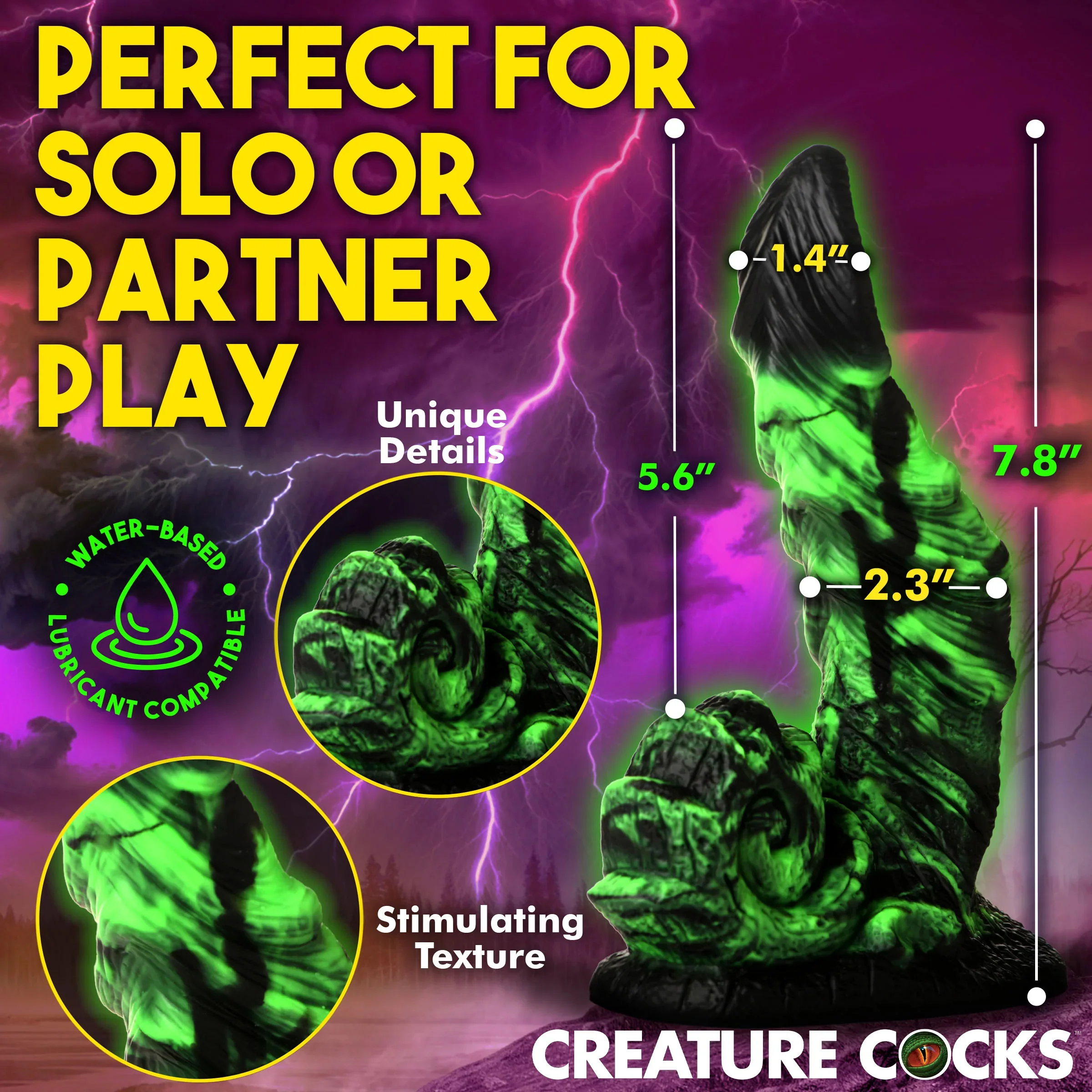 Glowzilla Glow-in-the-Dark 7.8" Silicone Suction Cup Dildo By Creature Cocks - Image 13