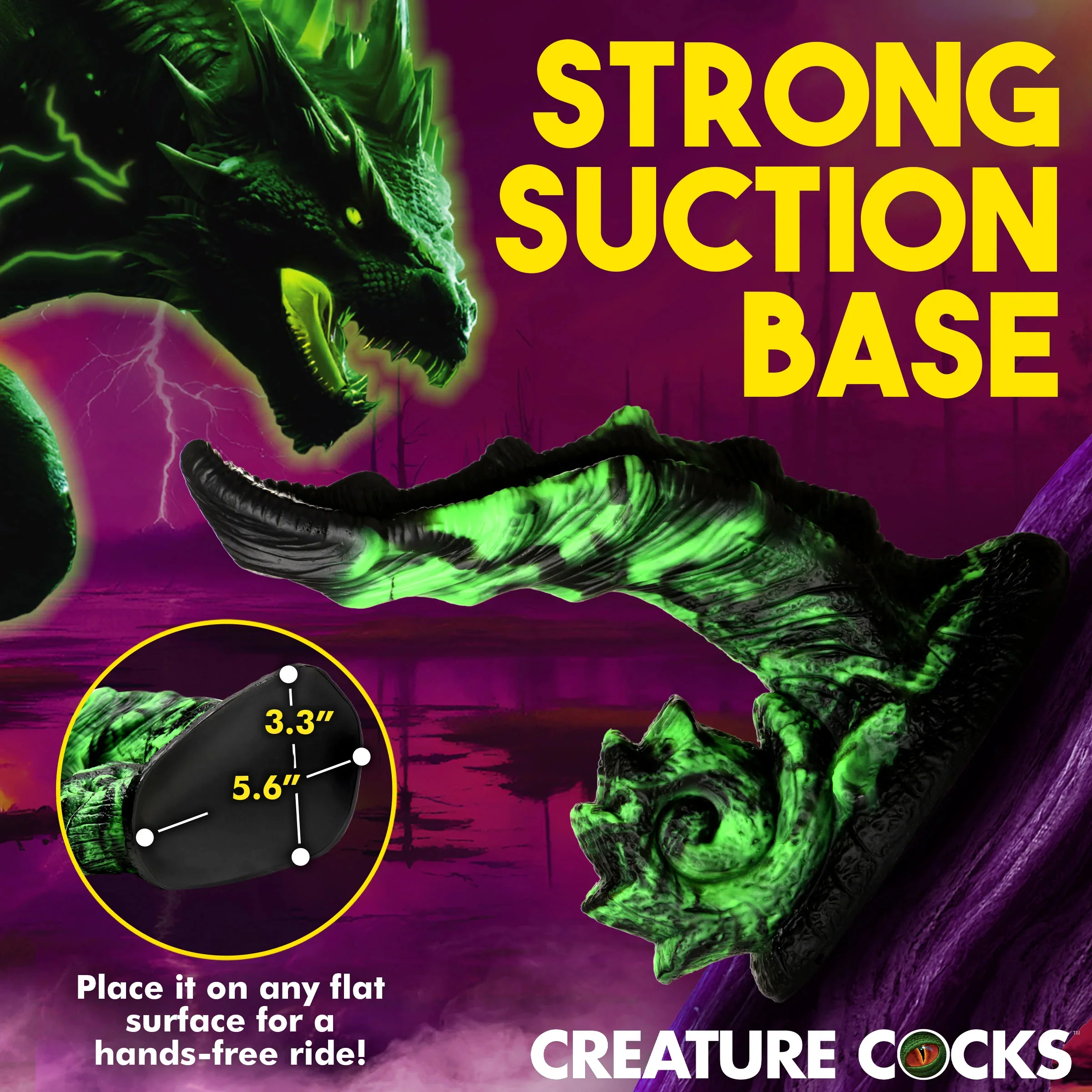 Glowzilla Glow-in-the-Dark 7.8" Silicone Suction Cup Dildo By Creature Cocks - Image 9