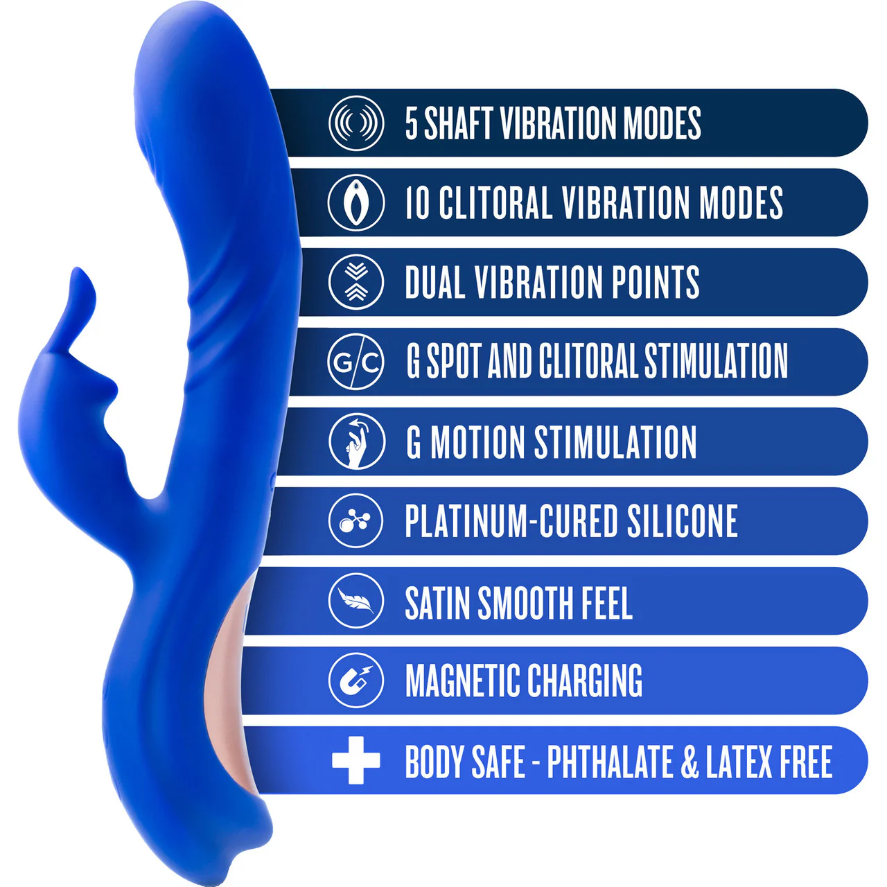 Harper Rechargeable Silicone Rabbit Dual Stimulation Vibrator With G-Spot Motion By Blush - Midnight - Image 7