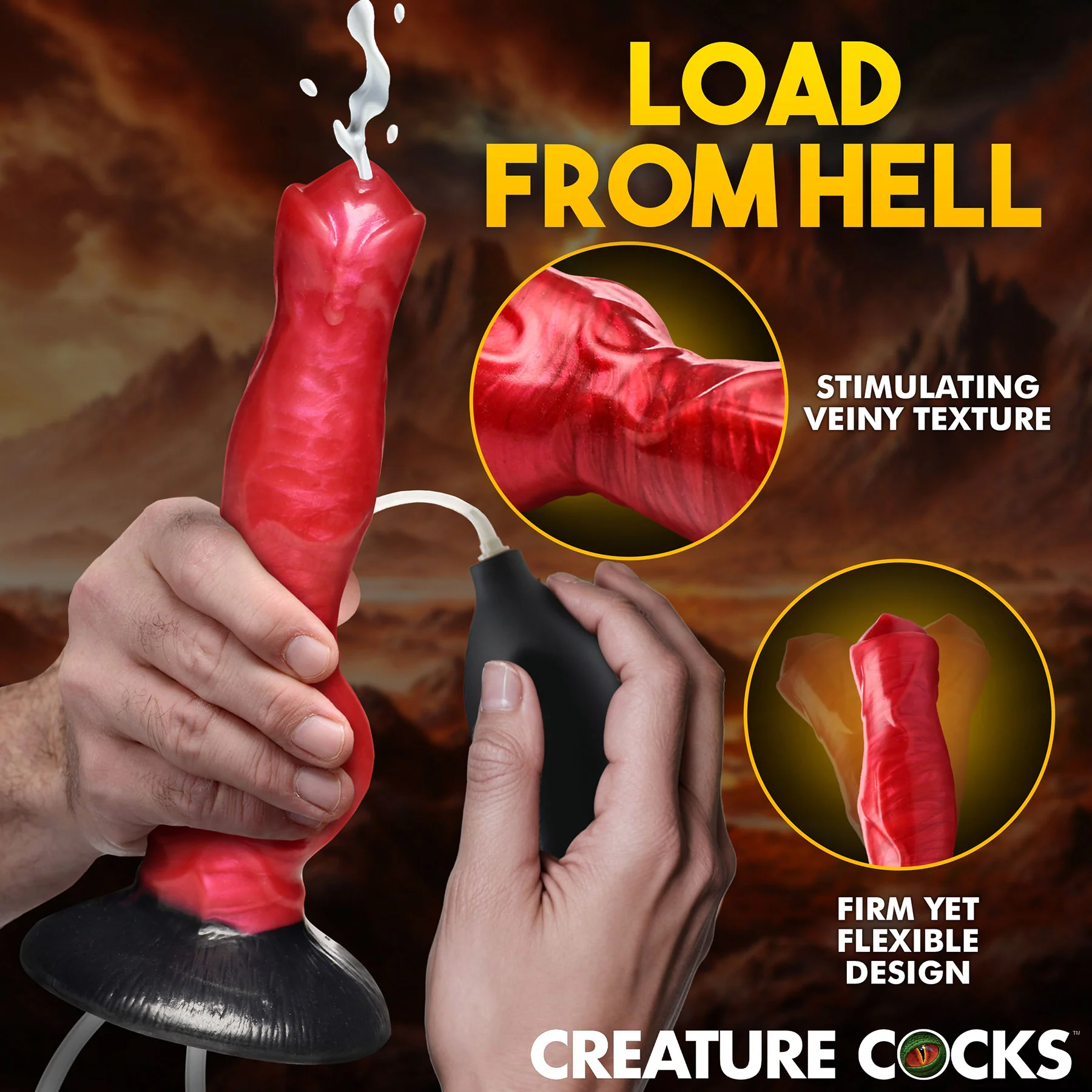 Hell Hound 7.8" Squirting Silicone Suction Cup Dildo By Creature Cocks - Image 10