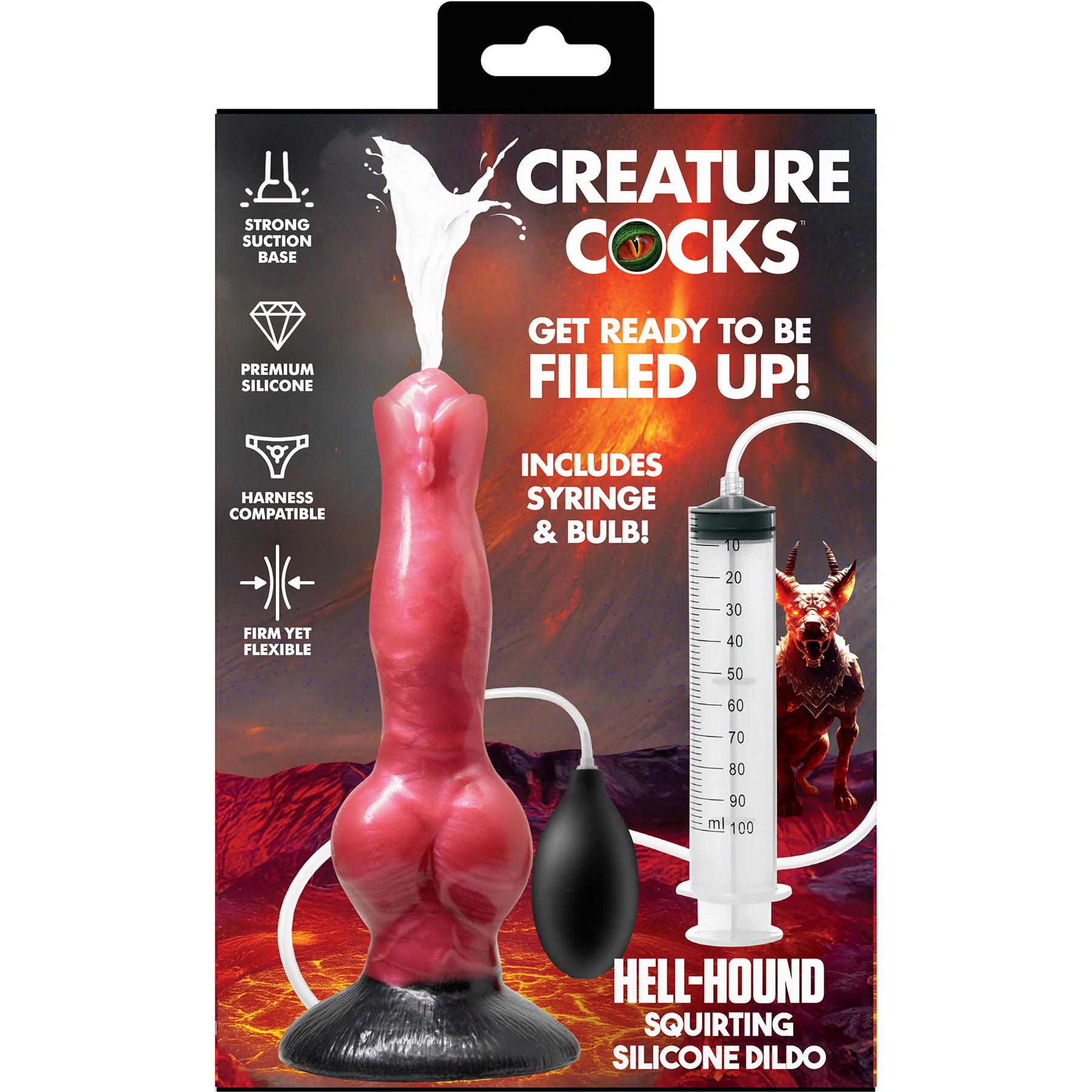 Hell Hound 7.8" Squirting Silicone Suction Cup Dildo By Creature Cocks - Image 15