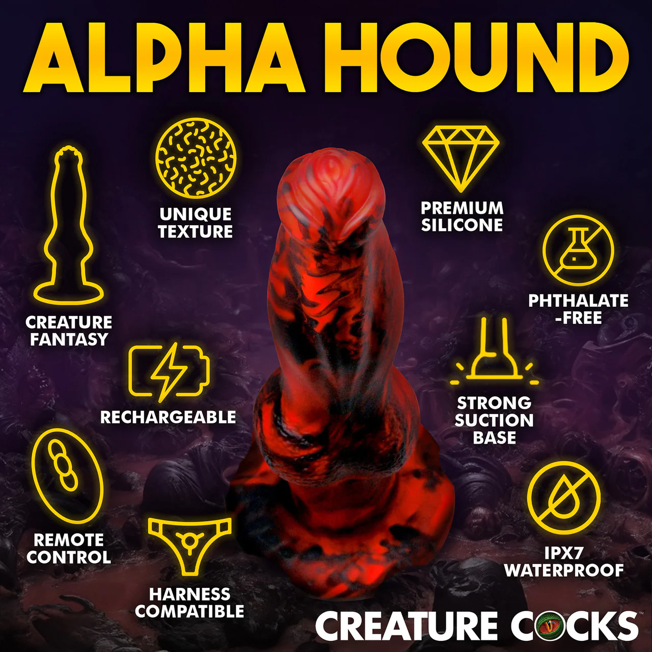 Hell Wolf Rechargeable Thrusting & Vibrating Silicone Suction Cup Dildo With Remote By Creature Cocks - Image 10
