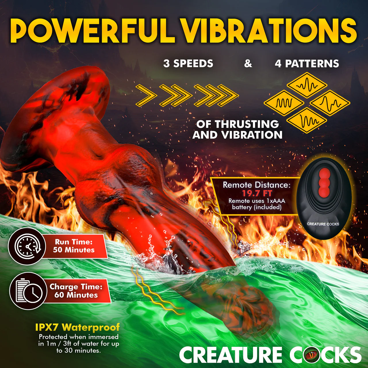 Hell Wolf Rechargeable Thrusting & Vibrating Silicone Suction Cup Dildo With Remote By Creature Cocks - Image 11